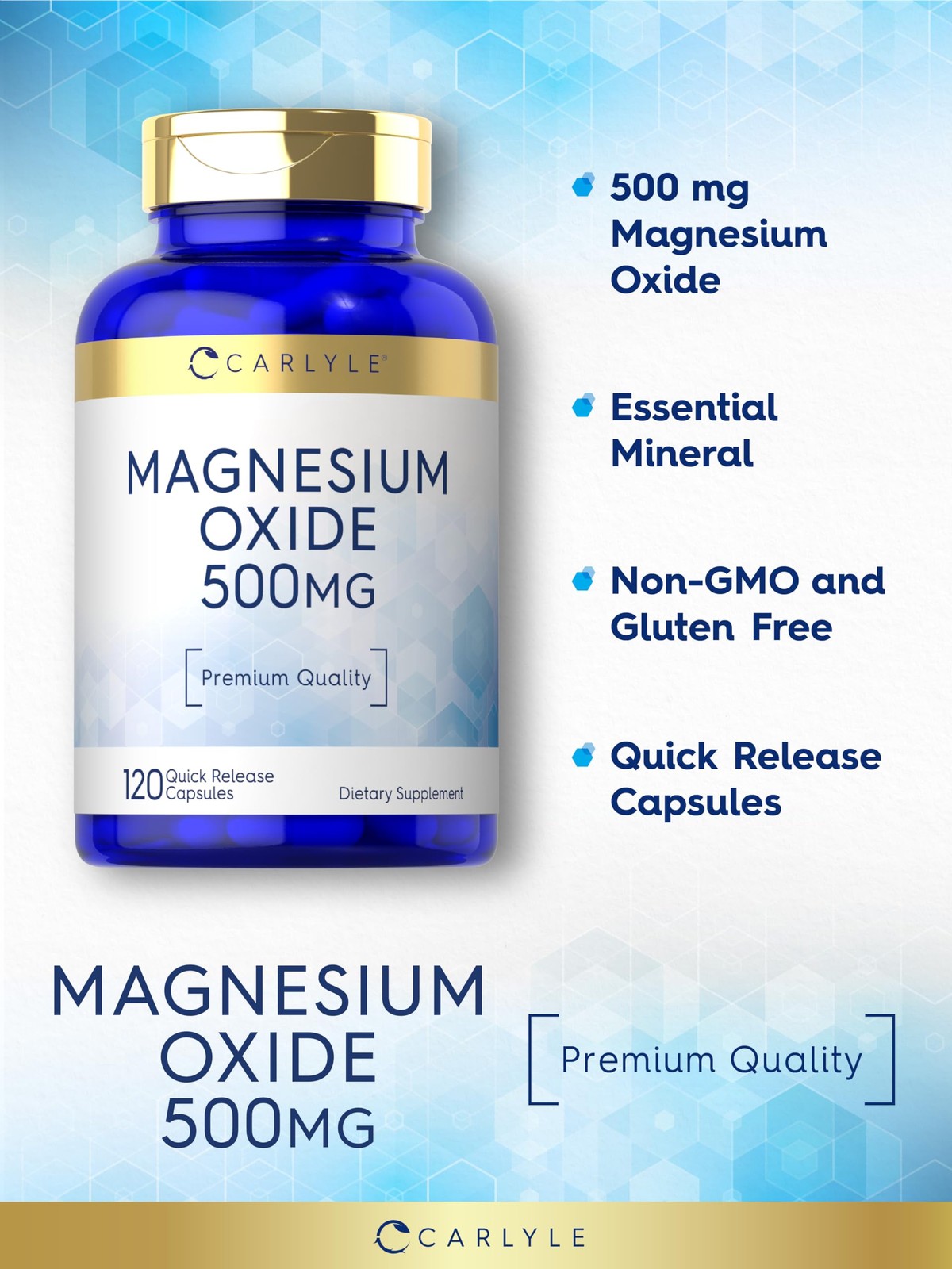 Carlyle Magnesium Oxide 500mg | 120 Capsules | 120 Count (Pack of 1), White