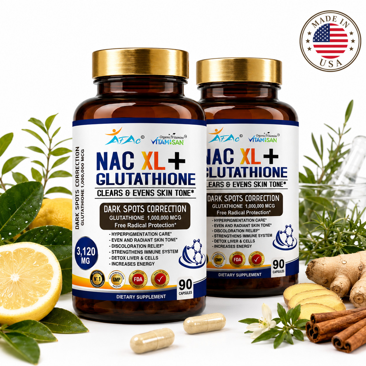 2 NAC N-Acetyl-Cysteine 3120mg Free Radical Protection Respiratory Health 180CP