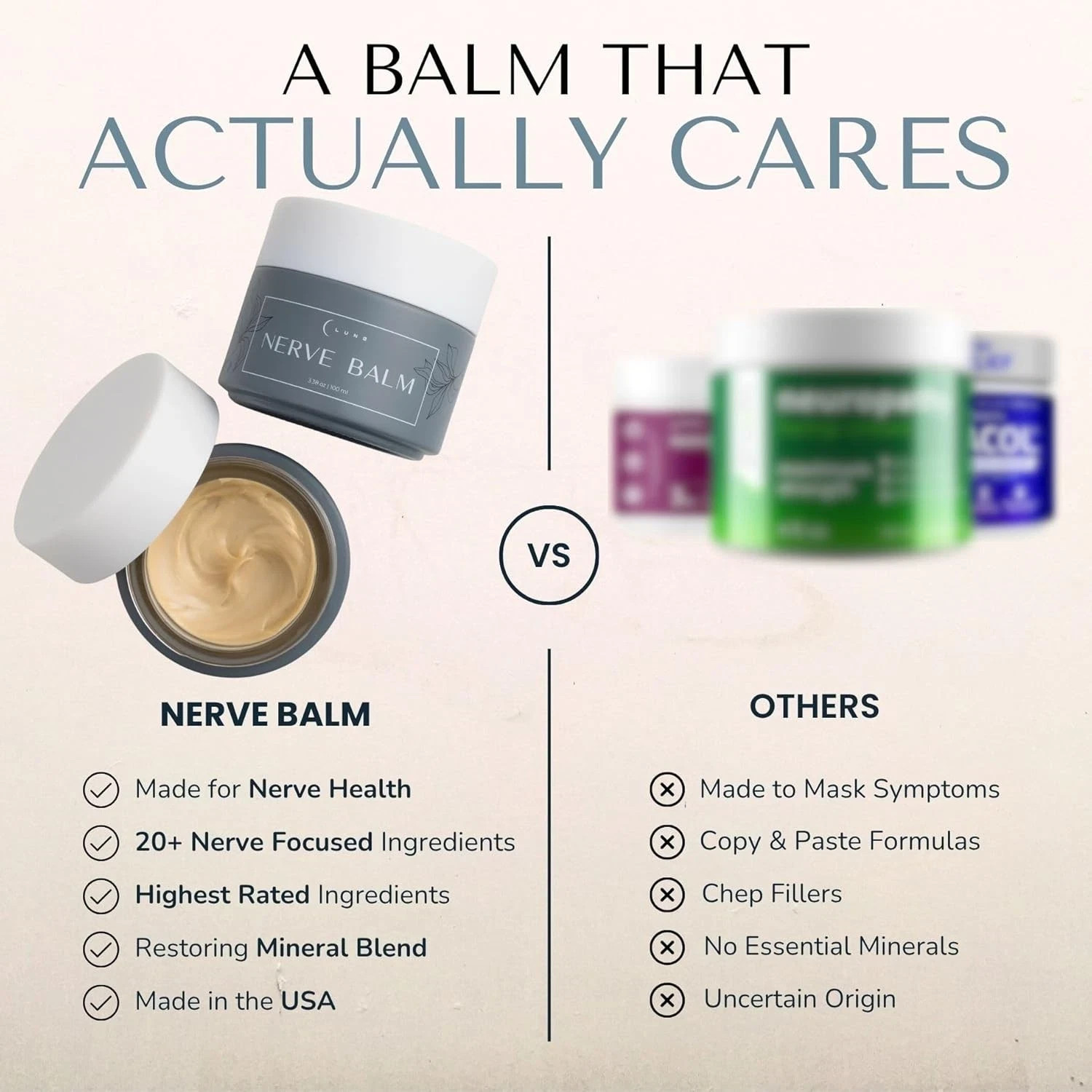 Lune Nerve Balm Neuropathy Cream for Burning, Tingling & Numbness in Feet 3.4 oz
