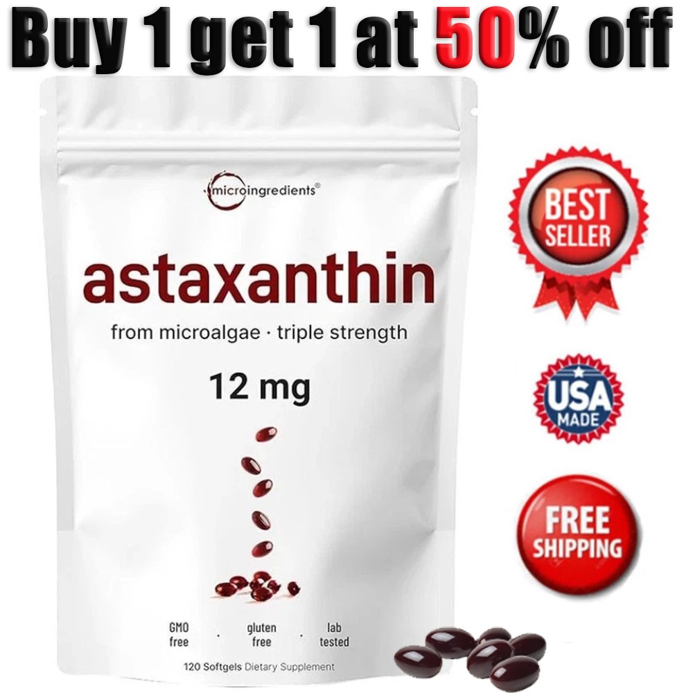 1Pack Micro Ingredients Astaxanthin 12mg with MCT Oil, 120 Softgels Supplement