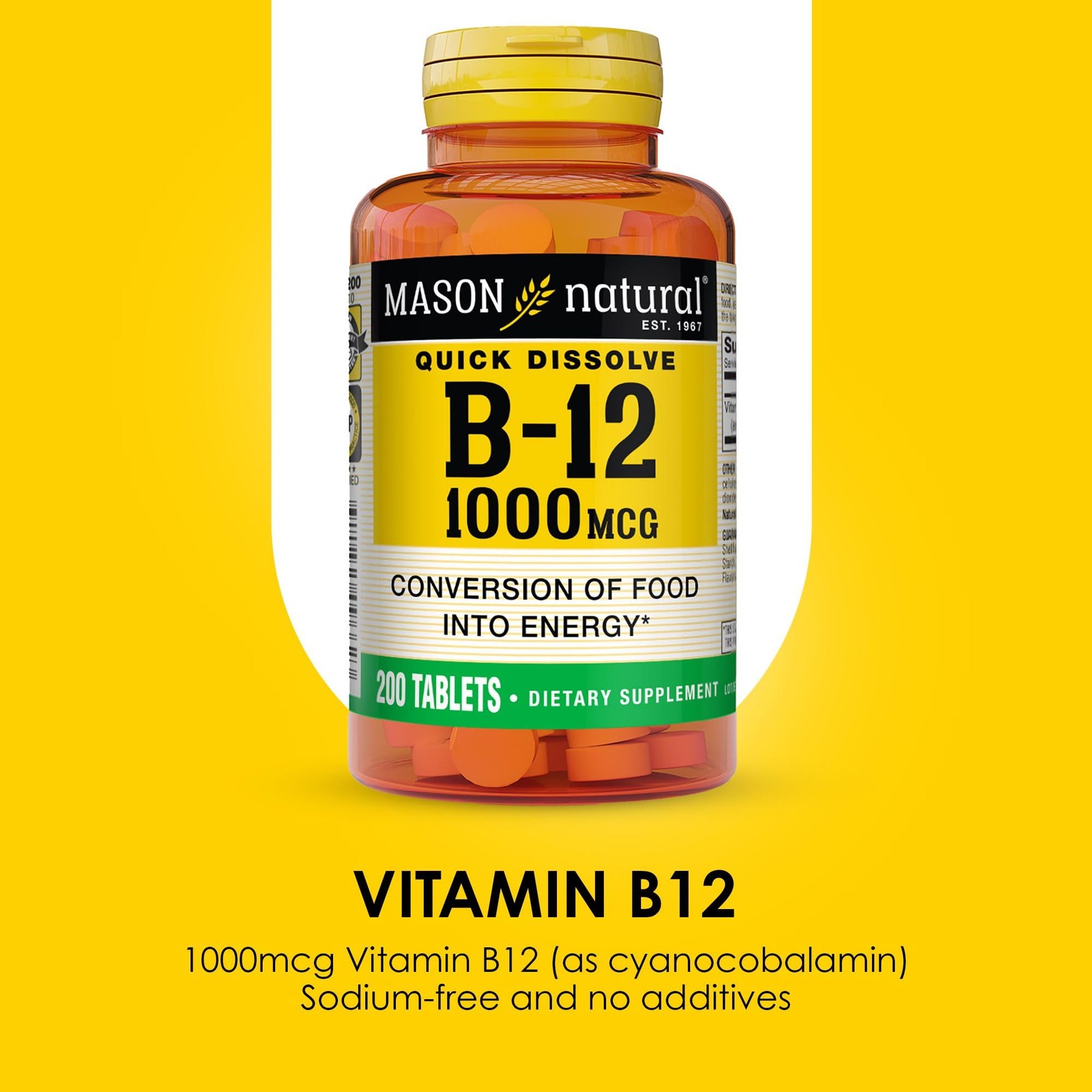 Mason Vitamins B 12 1000 mcg Dissolves Under Tongue Tablets, 200 Count