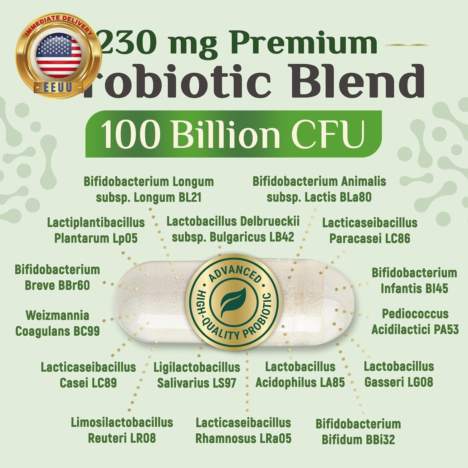 Probiotics 100 Billion CFU per Serving – 16 Premium Strains + Prebiotics – Probi