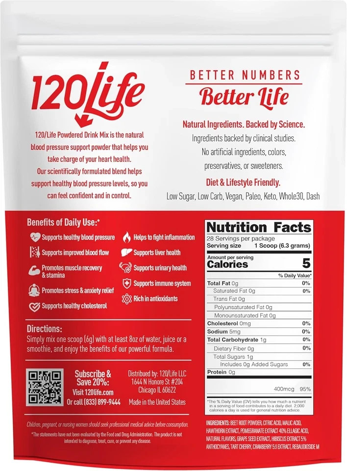 120Life Blood Pressure Drink Mix Beet Root & Pomegranate 28 Servings