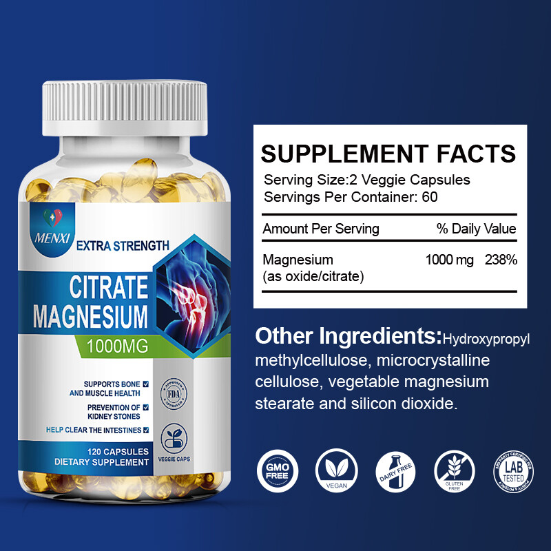 Magnesium Citrate Capsules 1000mg Per Serving -Highest Potency Capsules 120Pills