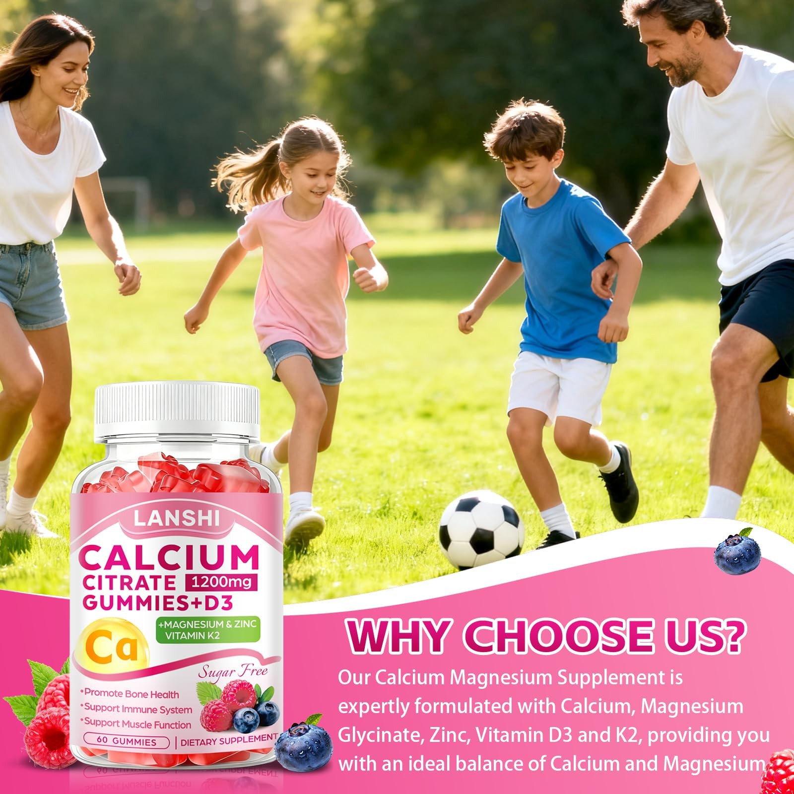 Lanshi Calcium Citrate Gummies 1200Mg Vitamin D3 K2 Supplements For Women Men