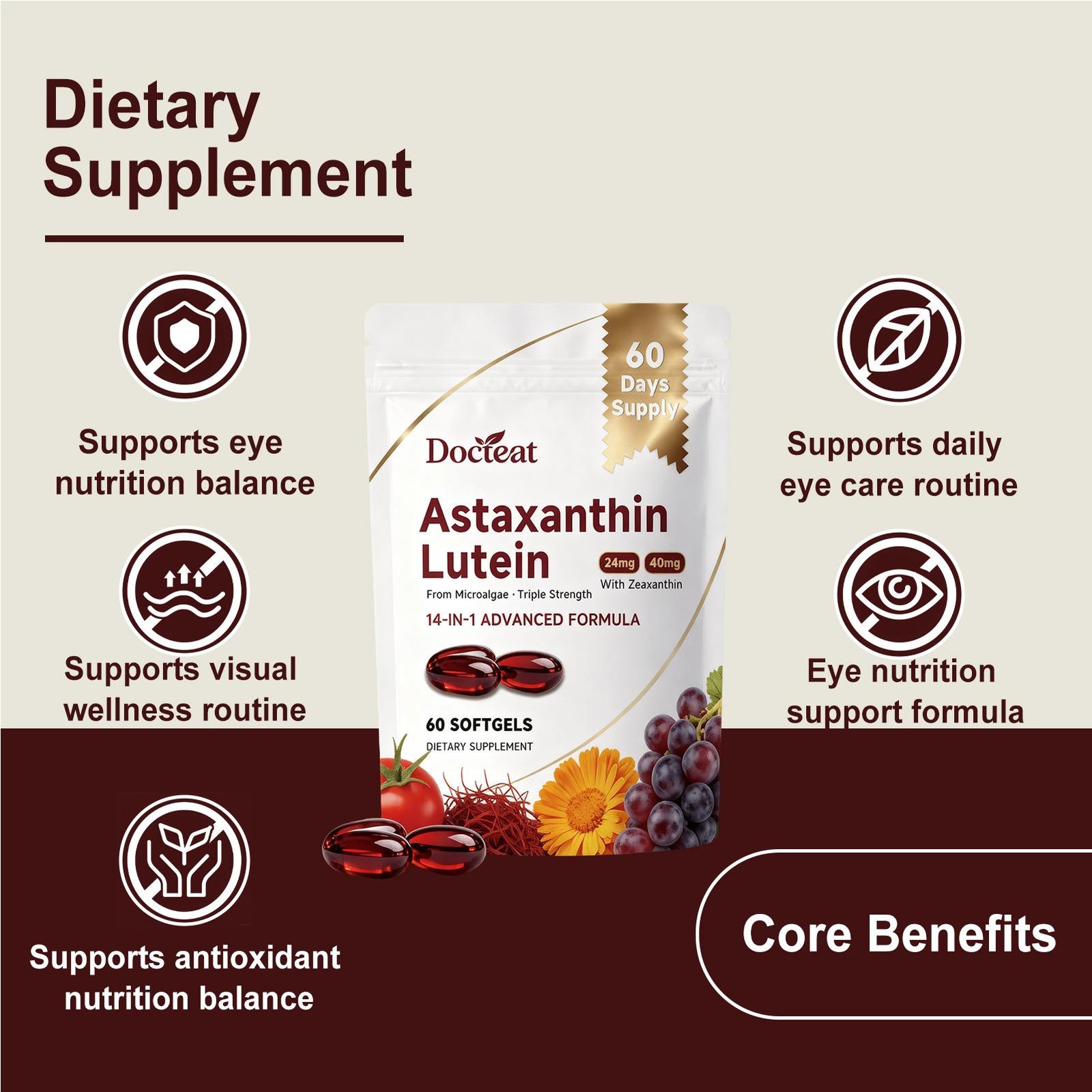 Astaxanthin 14-in-1 24mg & Lutein 40mg with Zeaxanthin Supplements