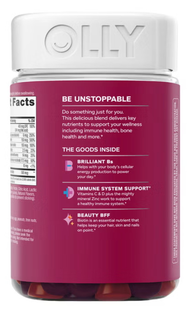 OLLY Womens Multi Vitamin Gummies 200ct A C D B Biotin Folic Acid Blissful Berry