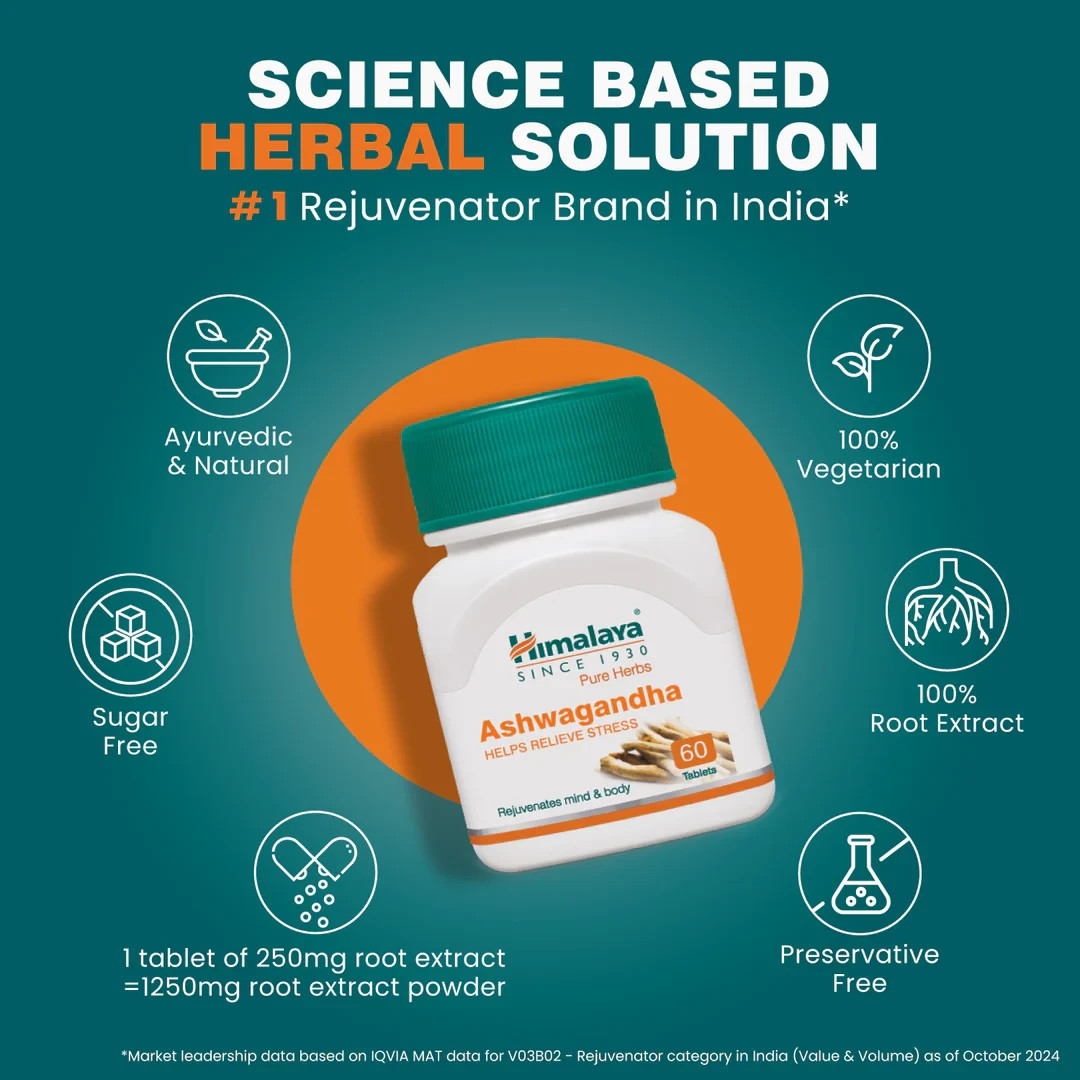 Himalaya Organic Ashwagandha 60 Tablets | KSM-66 Stress Relief Sleep Adaptogen