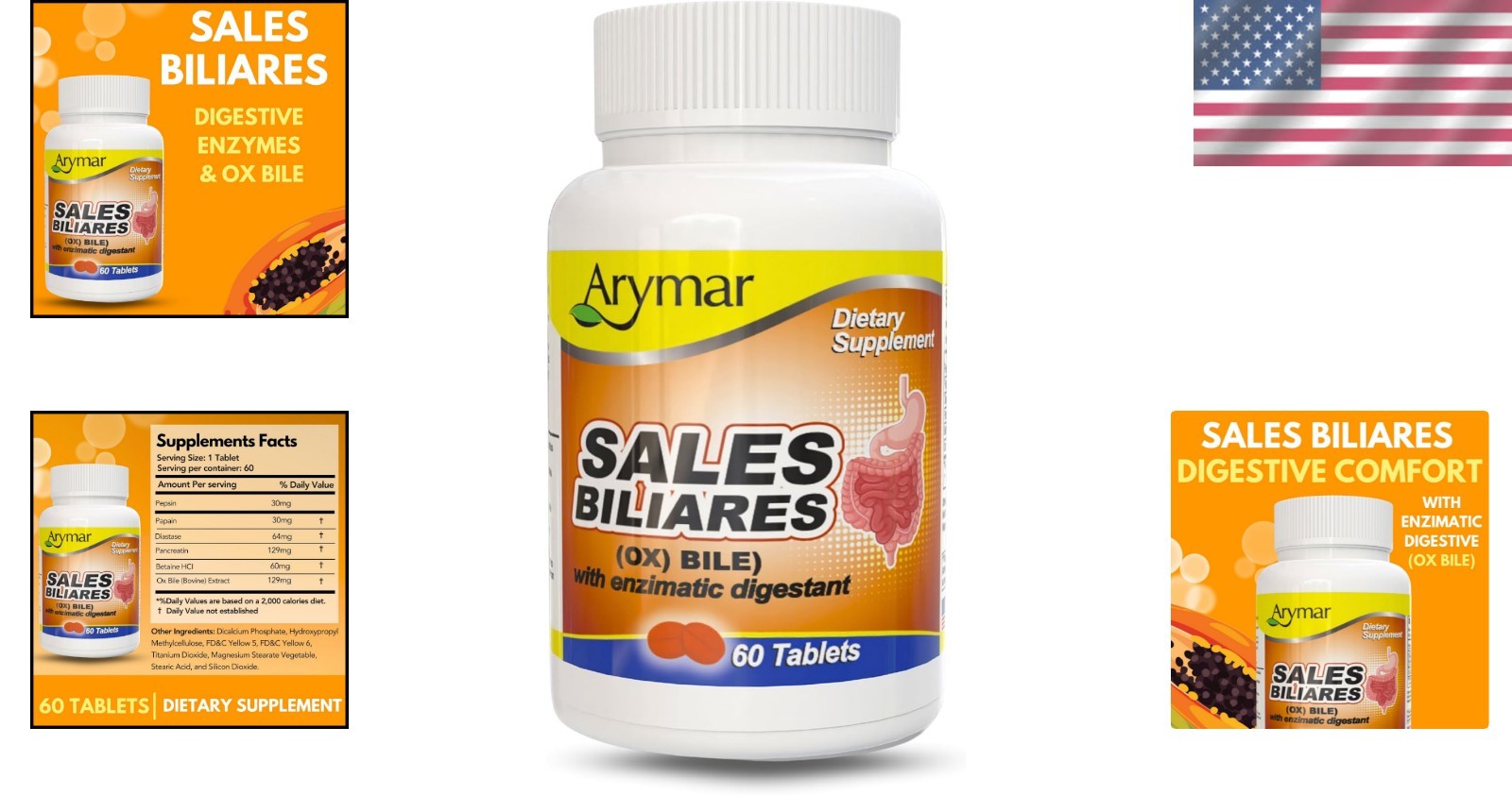 Sales Biliares Ox Bile with Digestive Enzymes, 60 Natural Tablets for Gut Health