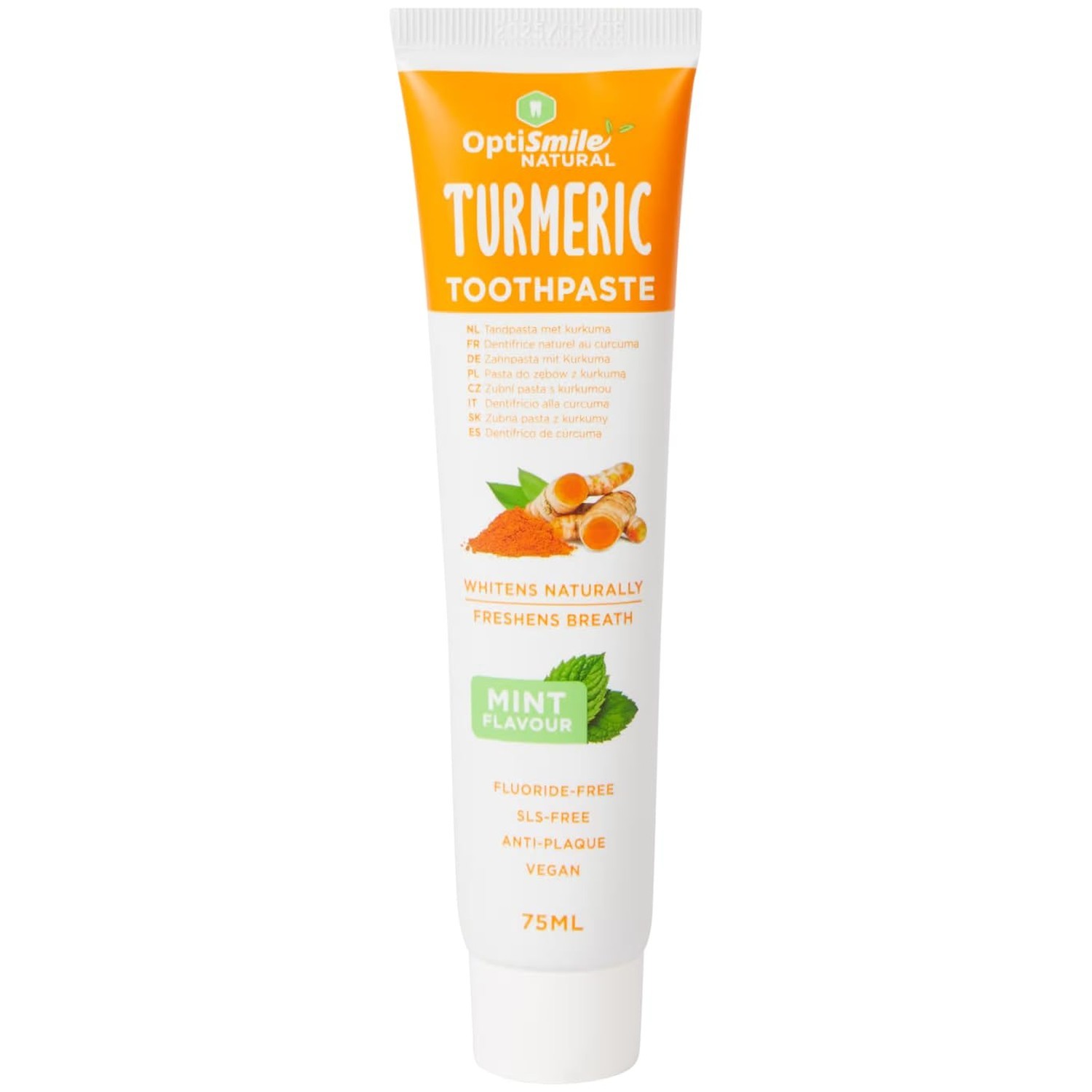 Turmeric Natural White Vegan Fluoride-Free SLS-Free Mint Flavor Anti-Plaque T…