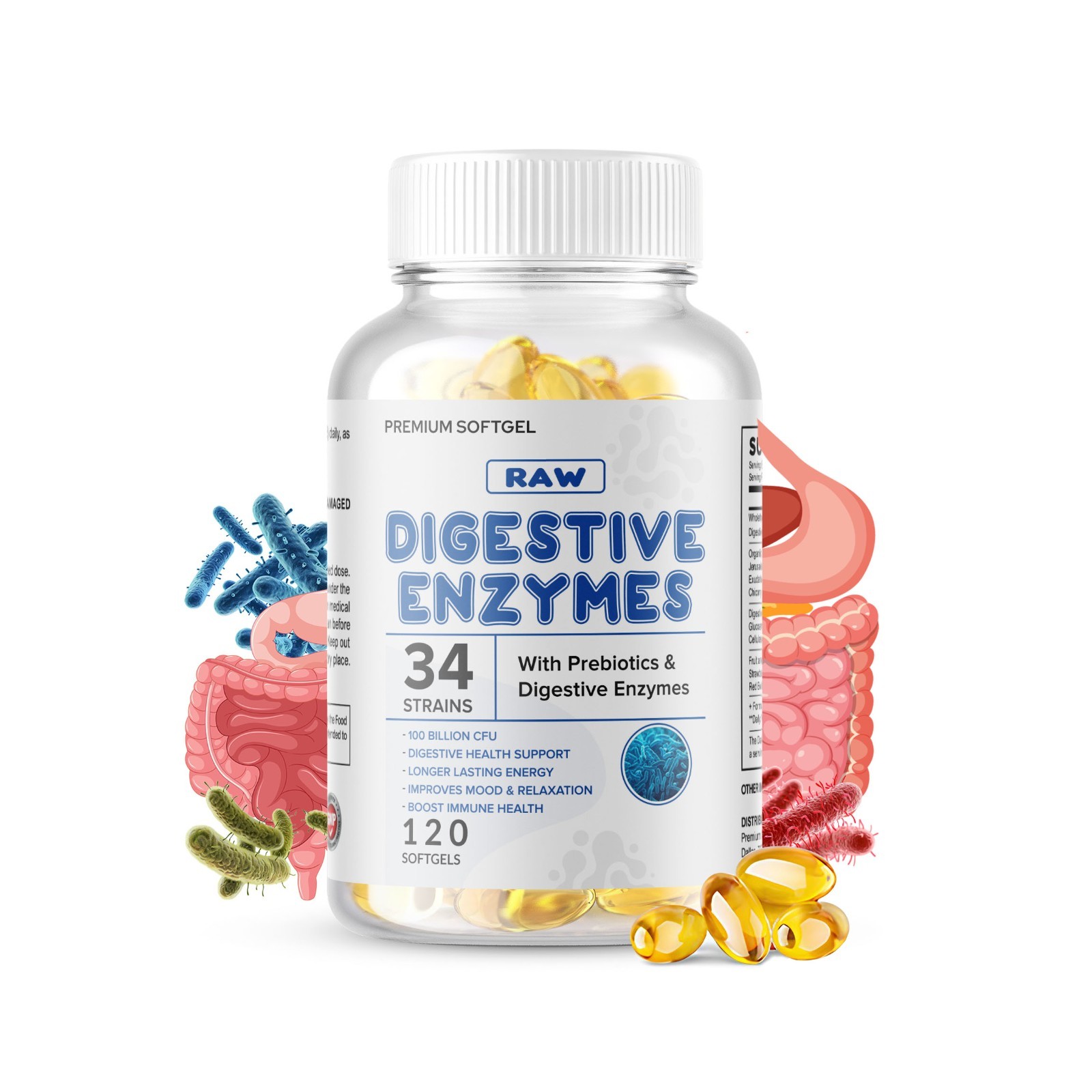 Digestive Enzymes Prebiotic & Probiotics Gas, Constipation & Bloating Relief 100