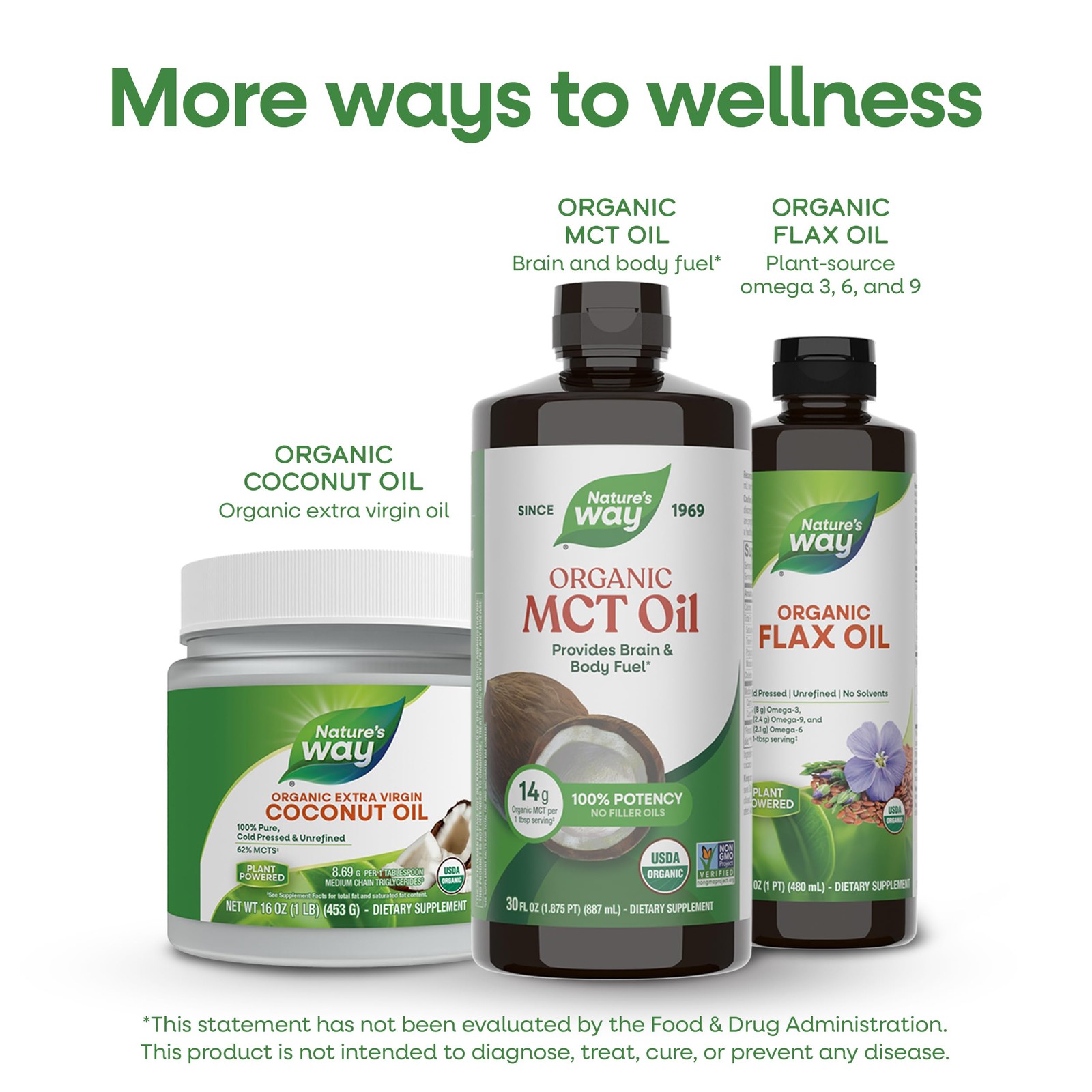 Nature’s Way Organic MCT Oil, Brain and Body 30 Fl Oz (Pack of 1), Clear