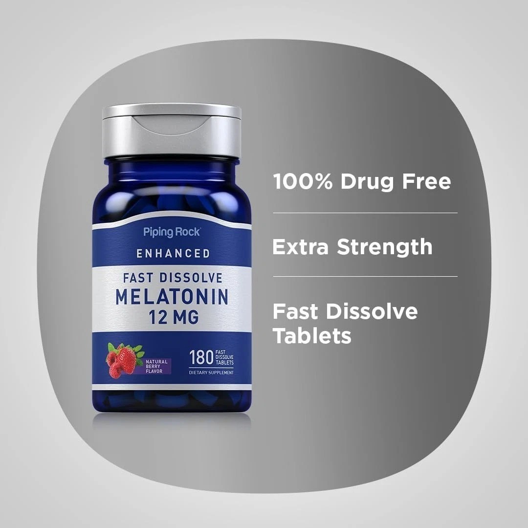 Piping Rock Melatonin 12 mg | 180 Tablets | for better sleep All Nights Non-GMO