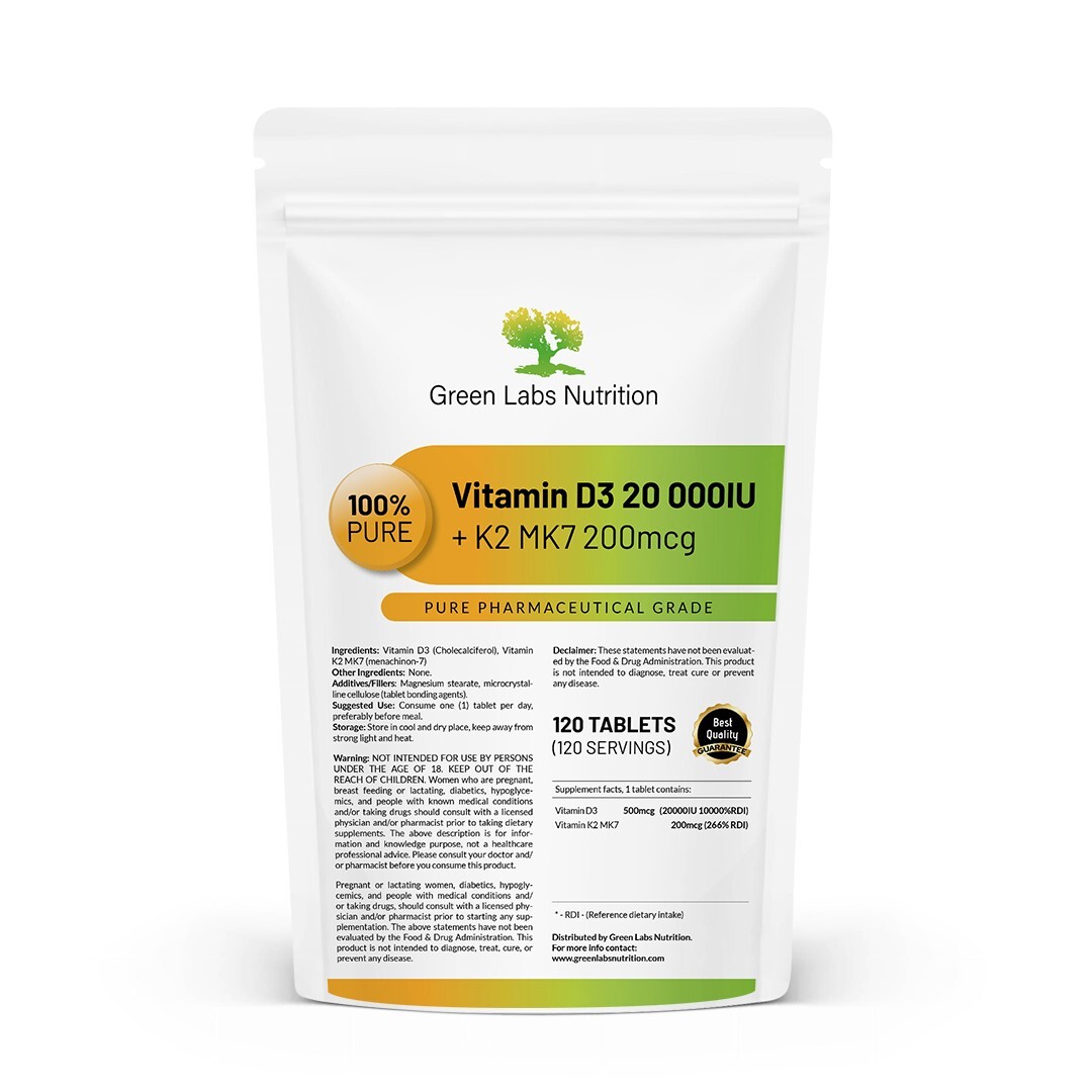 Vitamin D3 20000 IU + K2 MK7 200mcg tablets Immune support strong bones