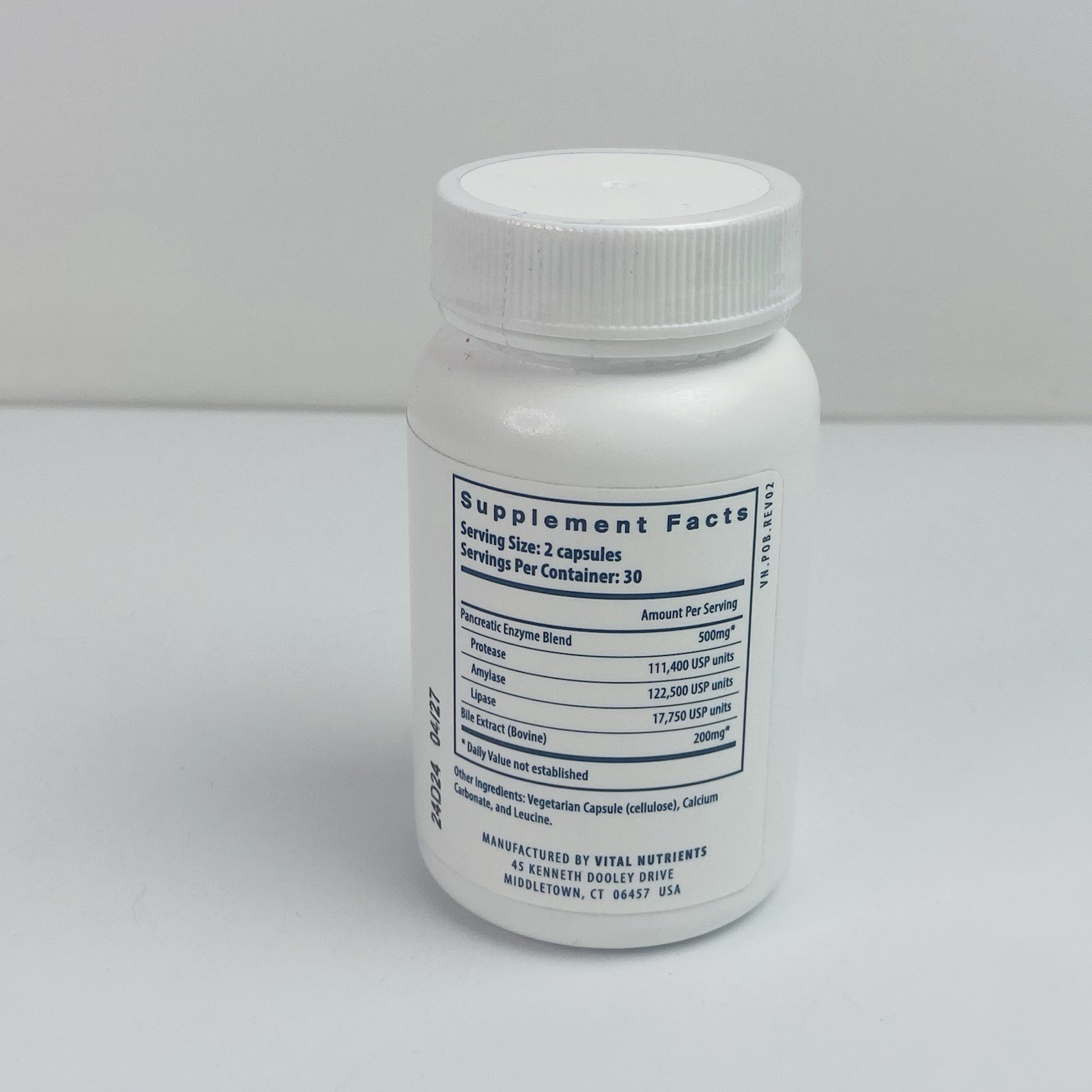 Vital Nutrients • Pancreatin & Ox Bile Extract 60 Capsules NEW SEALED EXP 4/2027