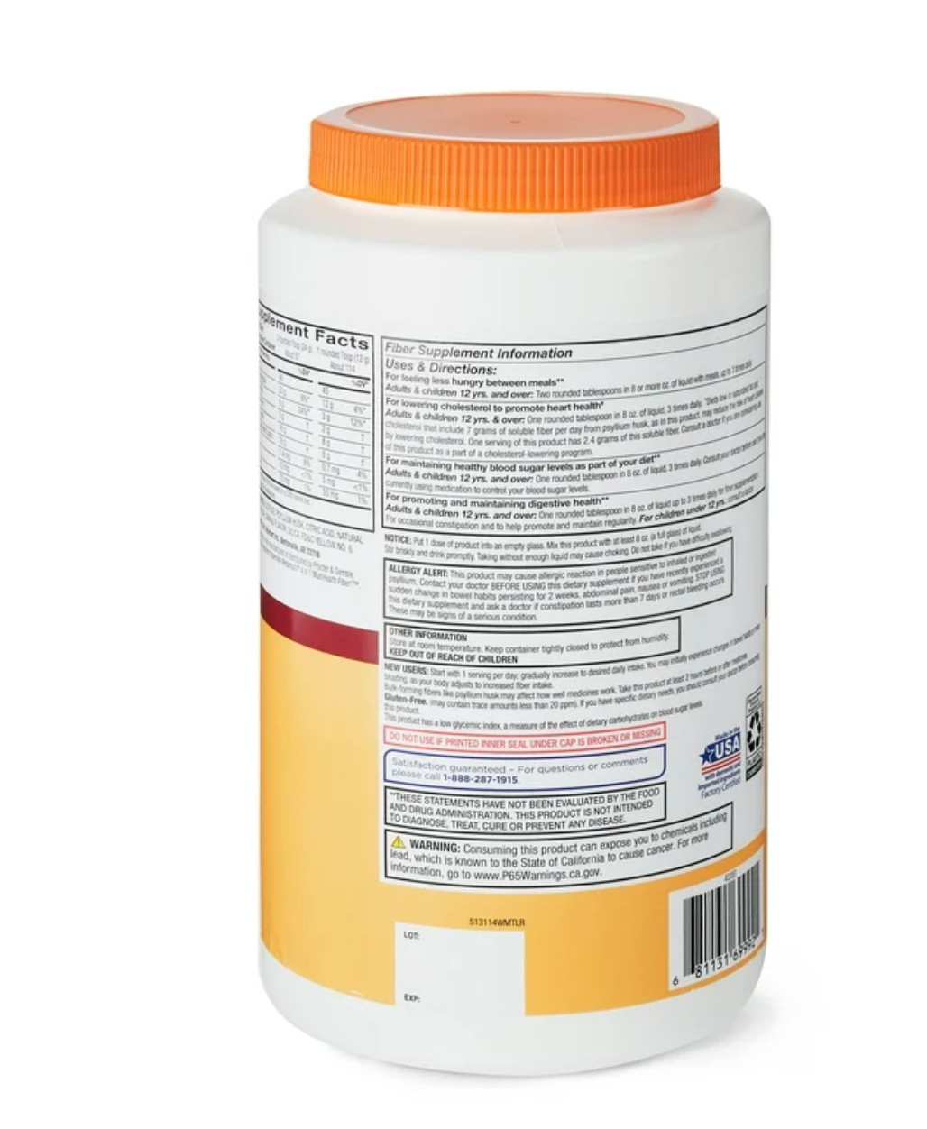 Equate Fiber Powder Psyllium Husk Orange 48.2 oz Digestive Support Bulk