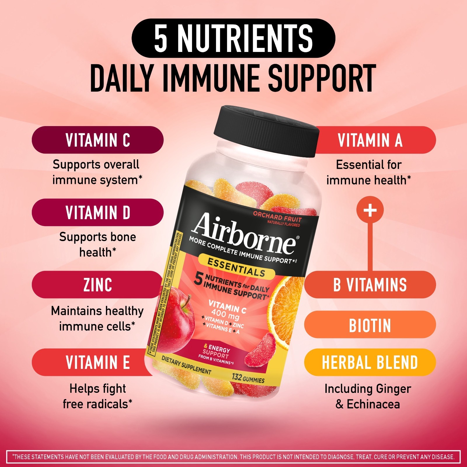 Airborne Immune Essentials Vitamin C Gummies Immunity Support Supplement 132ct