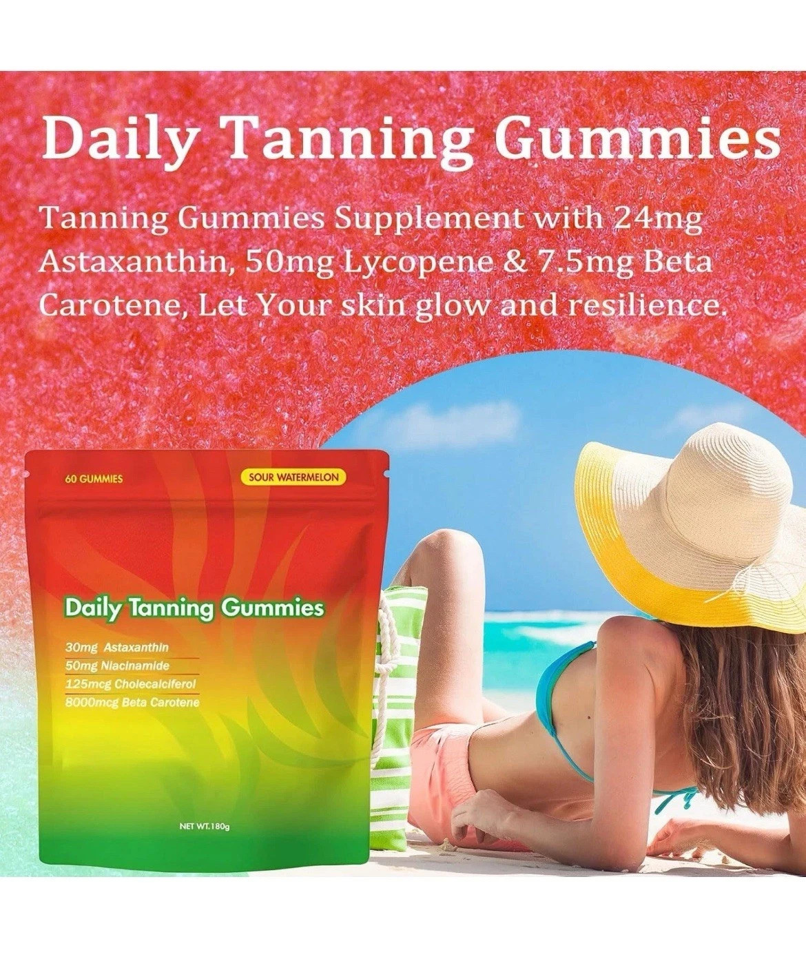 2 Pack Daily Tanning Gummies Supplement – 60 Gummies 30-Day Supply