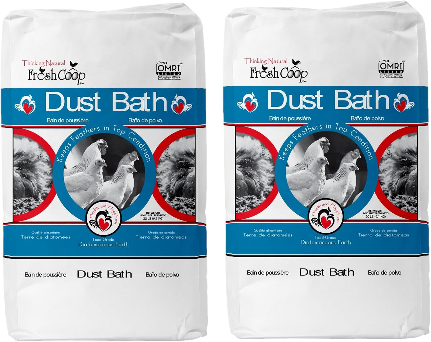 Fresh Coop Dust Bath, 20Lbs (Pack of 2) – Food-Grade Diatomaceous Earth & Calciu