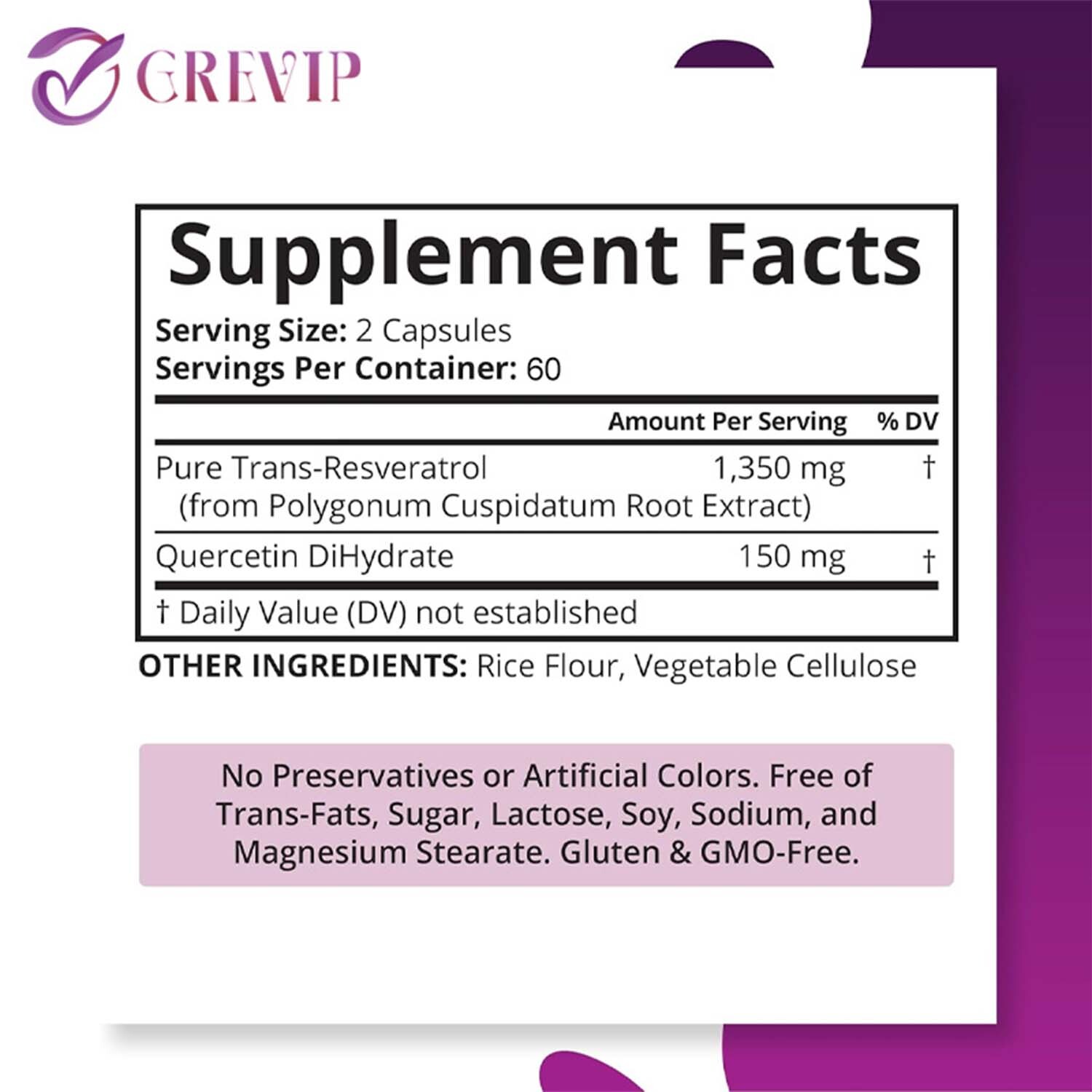 120pcs Trans-Resveratrol 1500mg-Quercetin-Anti-Aging Antioxidants,Brain Support