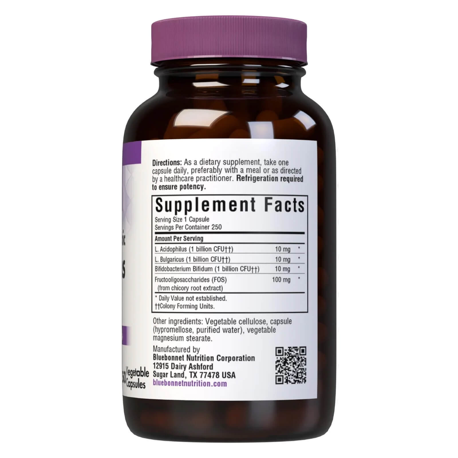 Bluebonnet Milk-Free Probiotic Acidophilus & Fos 250 Veg Capsules