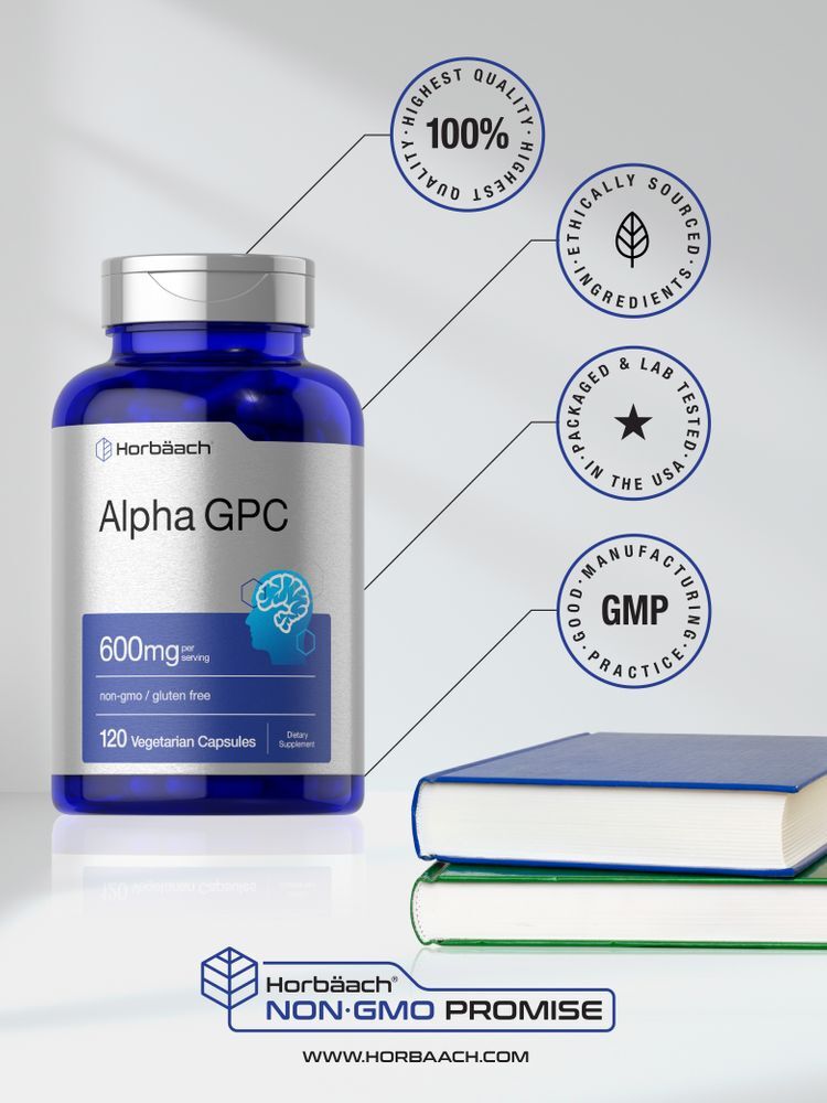 Alpha GPC 600mg | 120 Capsules | Vegetarian, Non-GMO & Gluten Free | by Horbaach