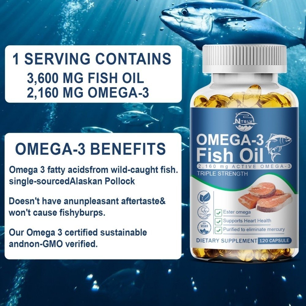 120pc Omega 3 Fish Oil Capsules 3x Strength 3600mg EPA & DHA,Highest Potency