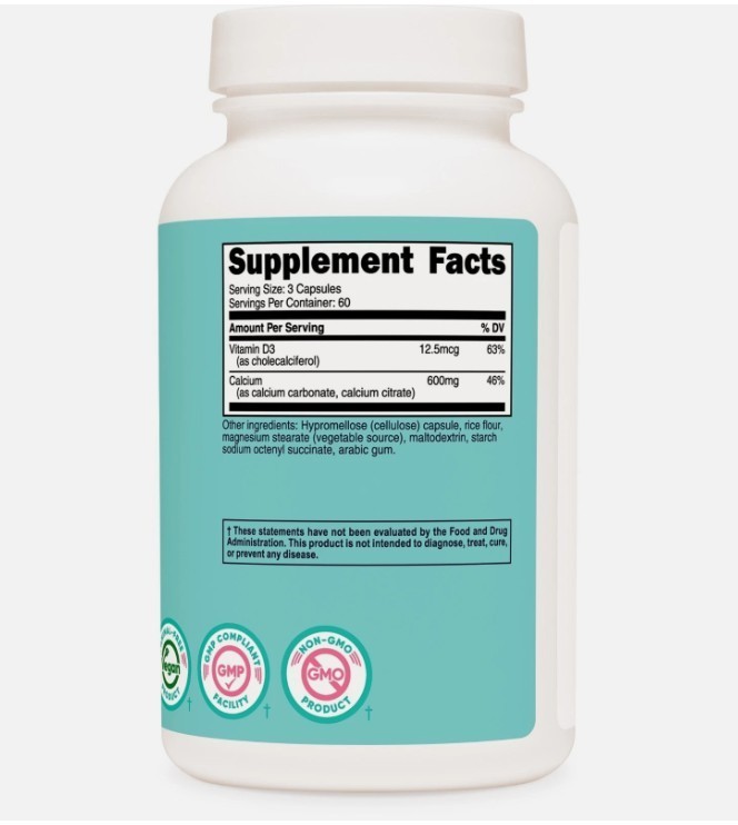 Nutricost Calcium (600mg) + Vitamin D3 (12.5mcg) for Women, 180 Capsules – Vegan