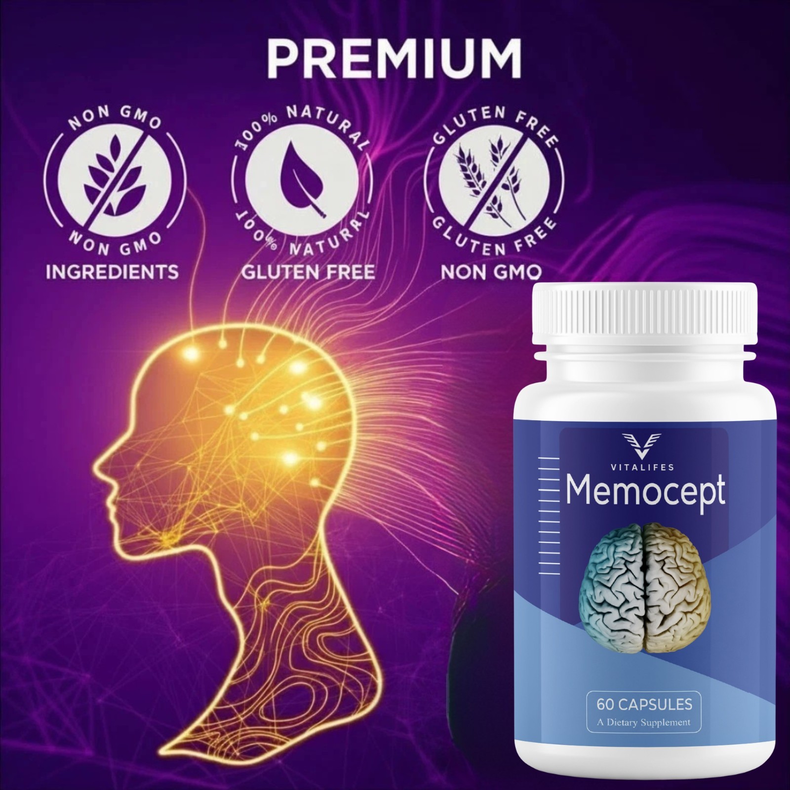 (5 Pack) Memocept Advanced Brain Support, Memocept Supplement 60 Caps