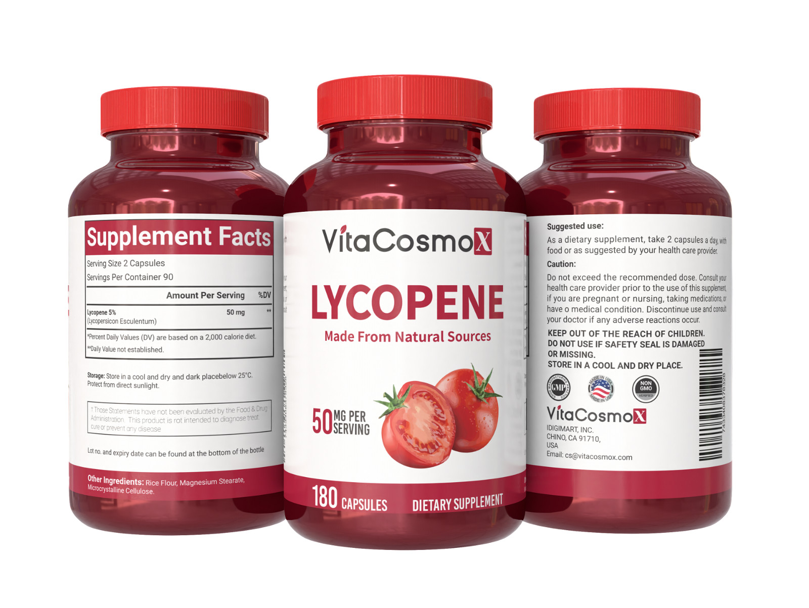 VitaCosmoX Lycopene 50mg Antioxidant & Prostate Health Support 180 Capsules