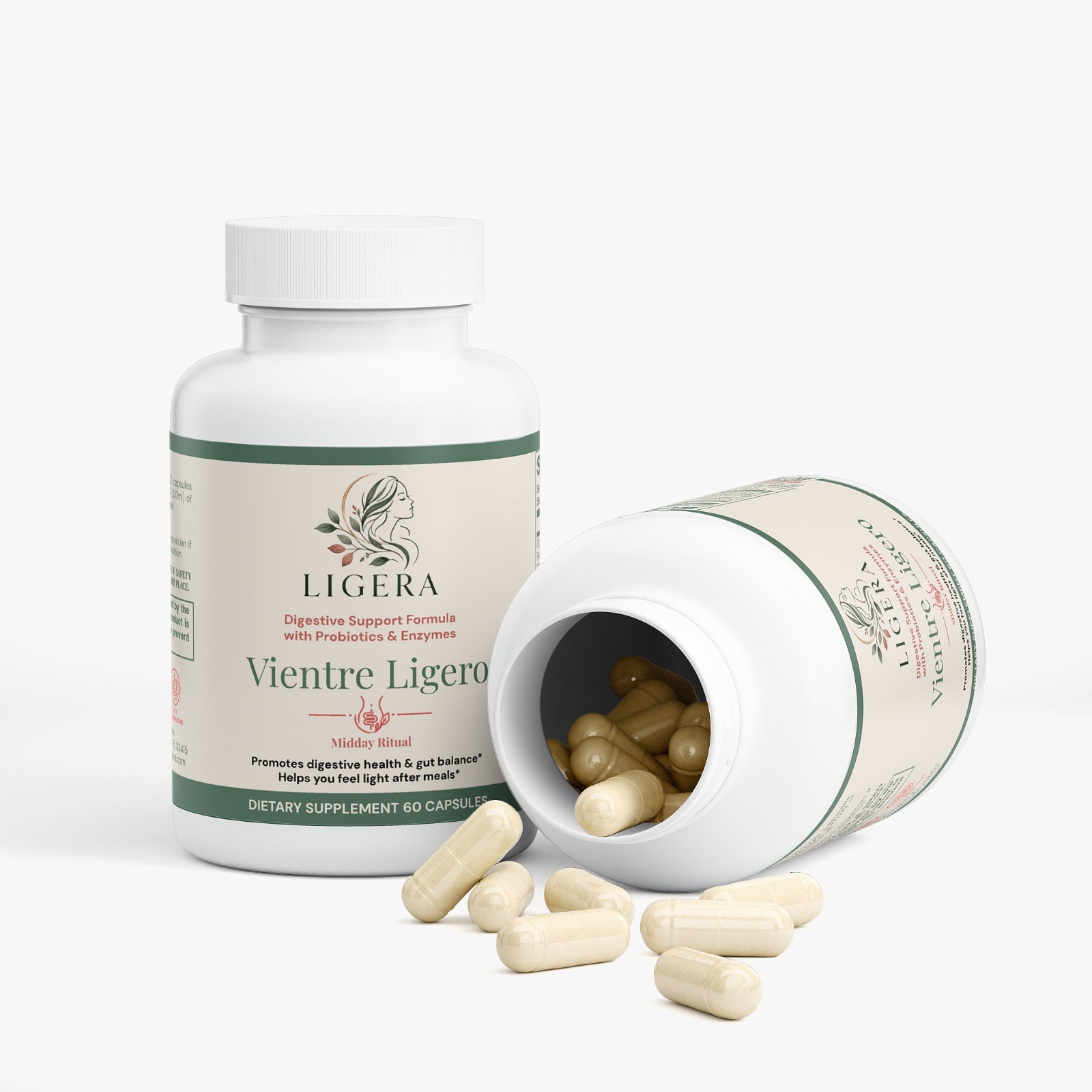 Ligera 4-in-1 Gut Health ACV Probiotic Prebiotic Digestive Enzymes Woman 60 Caps