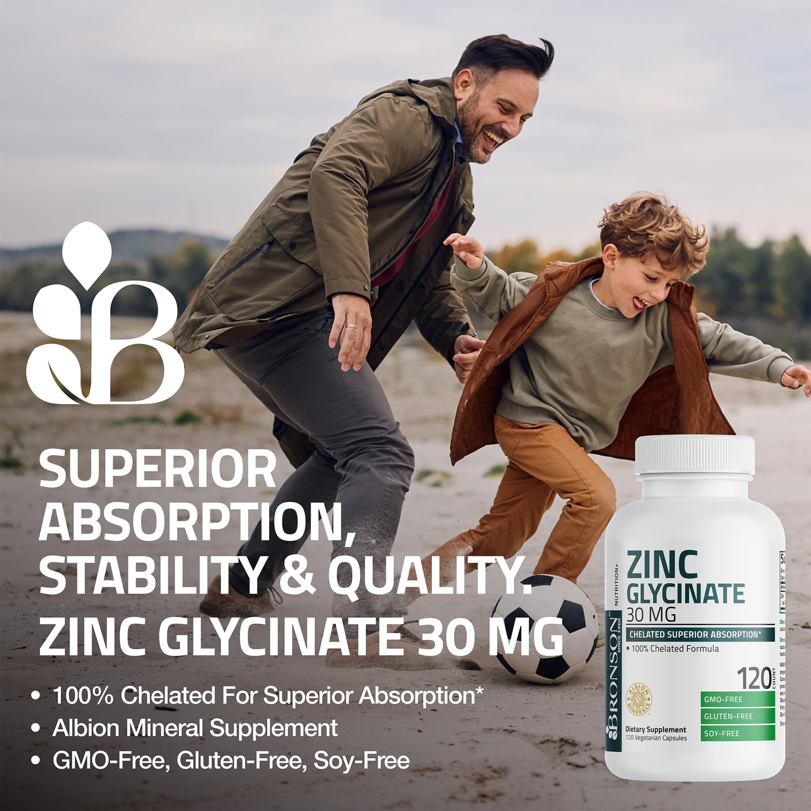 Bronson Zinc Glycinate 30mg Chelated Superior 240 Count (Pack of 1)