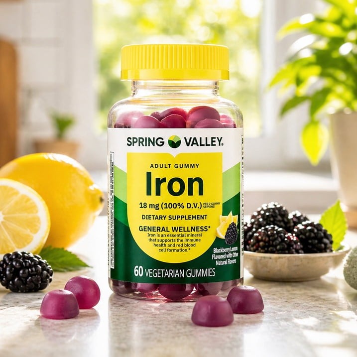 Spring Valley Iron 18mg Vegetarian Gummies Blackberry Lemon, 60 Count