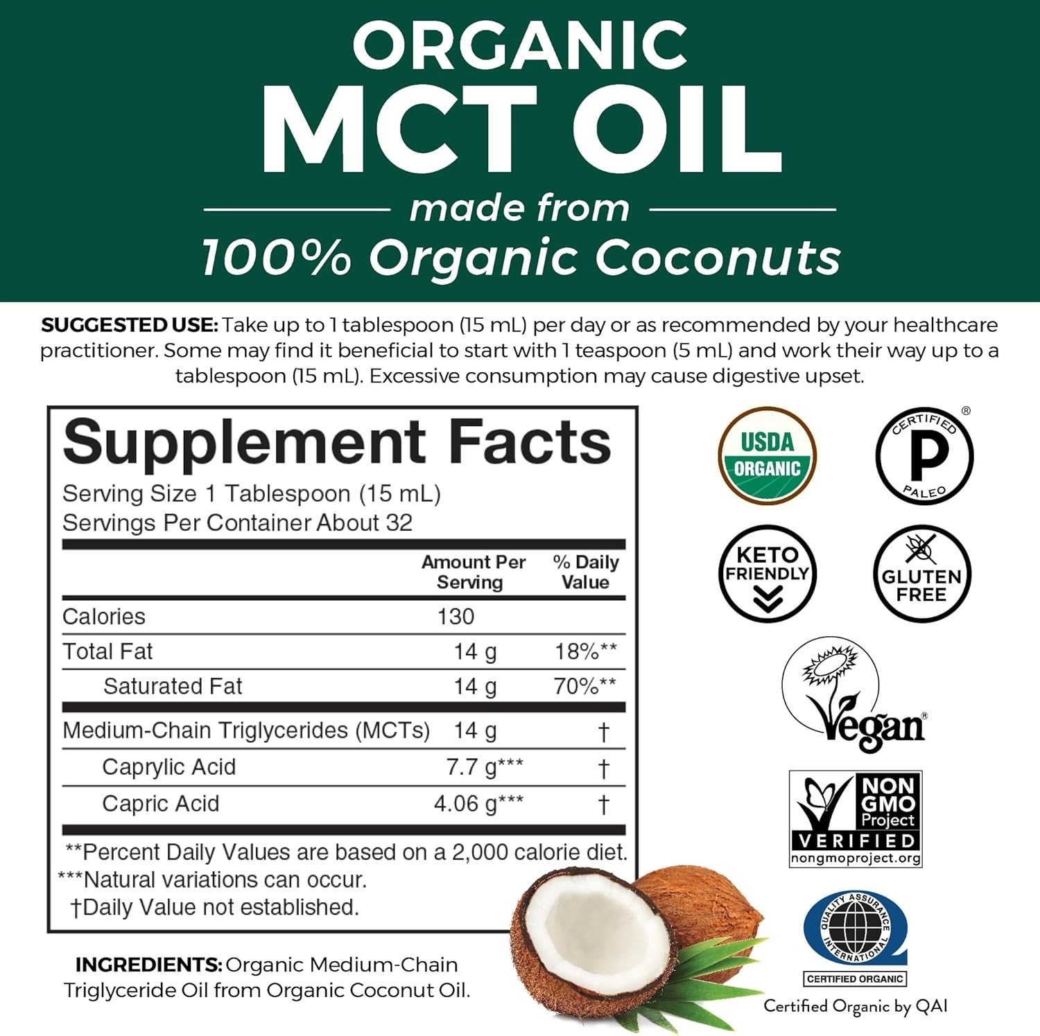 Pure Organic MCT Oil – Enhance Energy, Focus & Fat-Burning for Keto & Paleo L…
