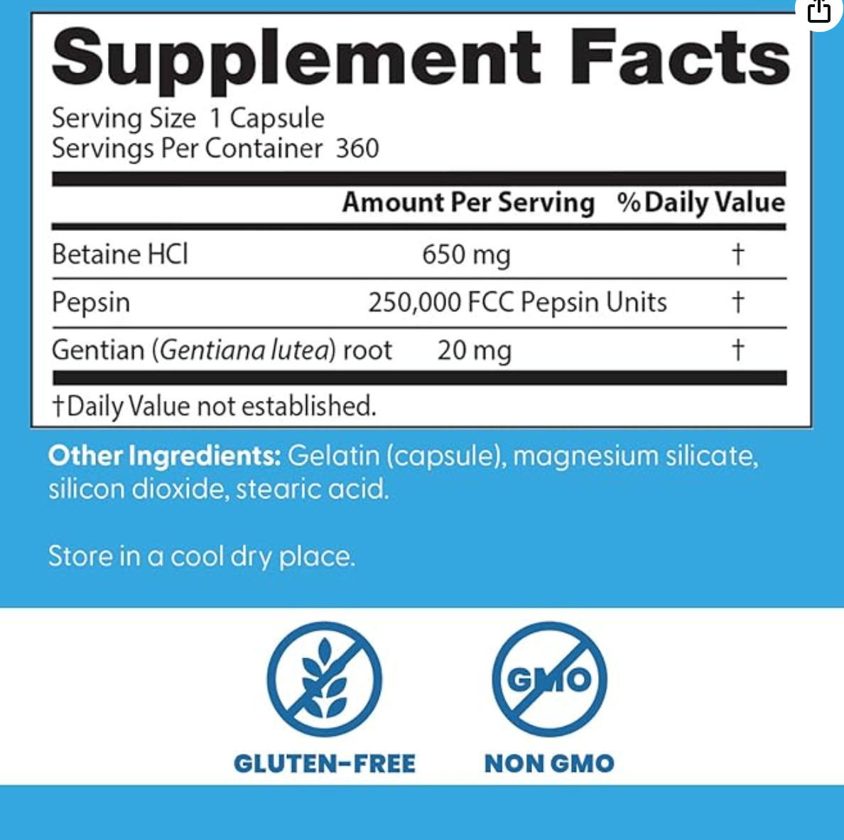 12X Doctor’s Best, Betaine HCI Pepsin & Gentian Bitters, 360 Capsule Exp 07/2026