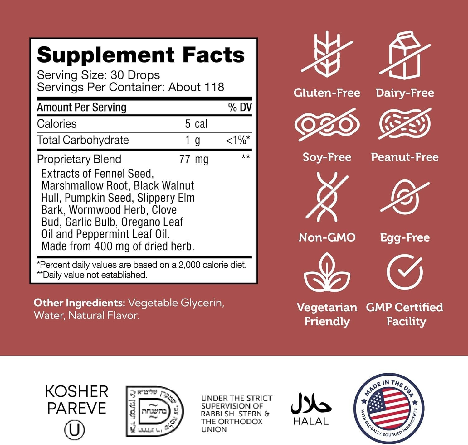 Digestive Support Herbal Drops Natural Gut Health Supplement 4oz