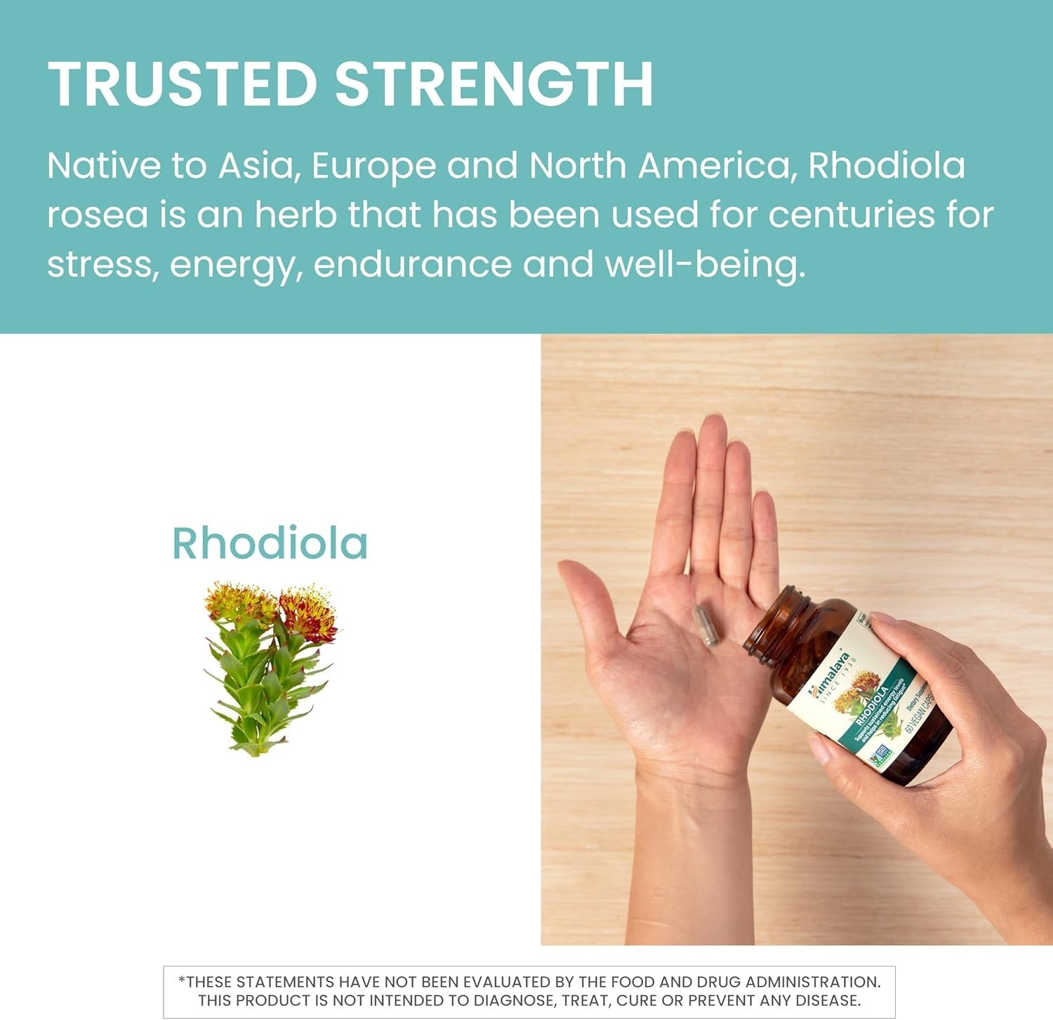 Himalaya Rhodiola Rosea 250mg Herbal Stress Energy Support Vegan 60 Capsules