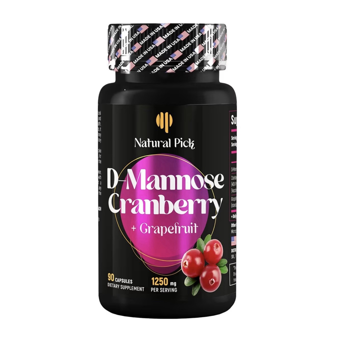 Natural Pick D mannose with Cranberry, 1250mg – Potent dmannose Pills