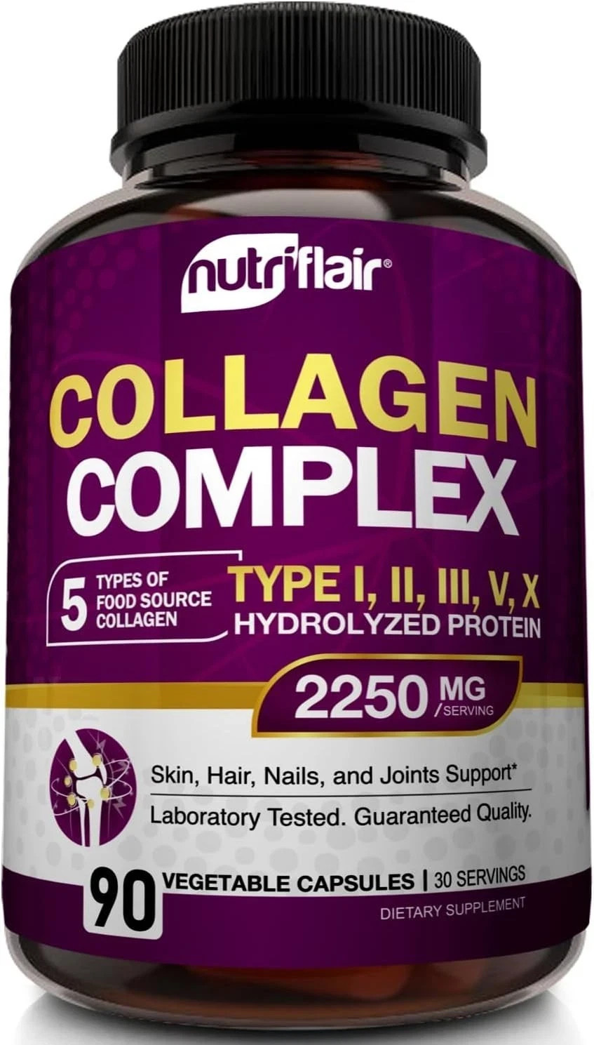 Multi Collagen Peptides Supplement 2250Mg with Types I II III V X
