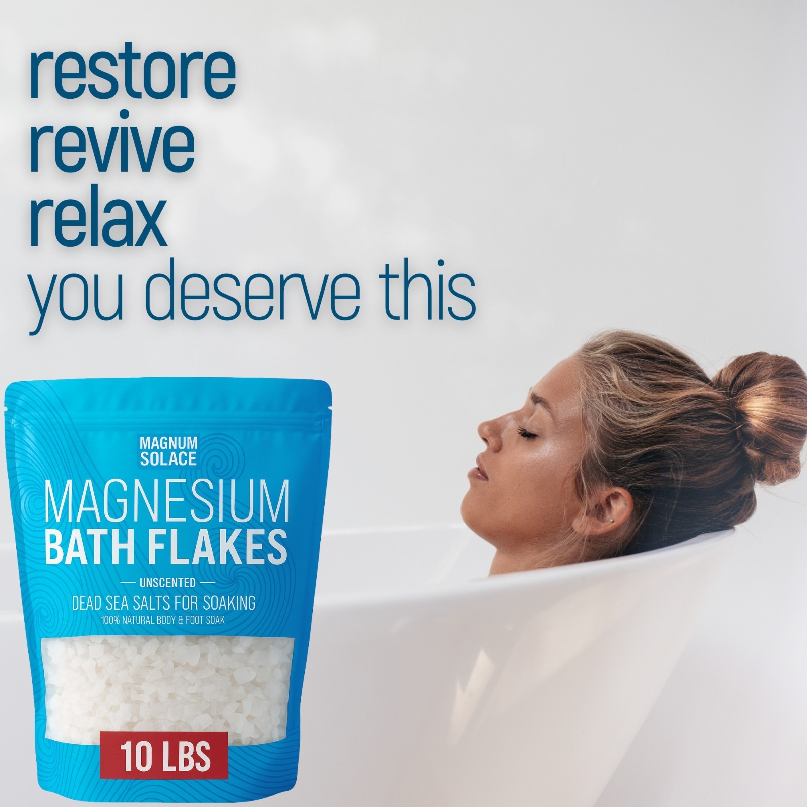 Magnesium Flakes for Bath, Pure Grade Large 10 LBS, Unscented
