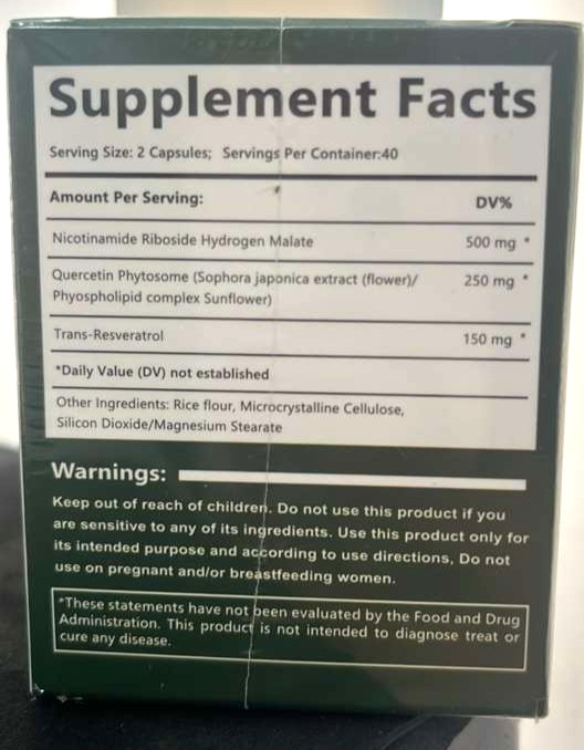 NAD+ Nicotinamide Riboside + Resveratrol, 900mg, 80 Capsules. Exp 04/2028
