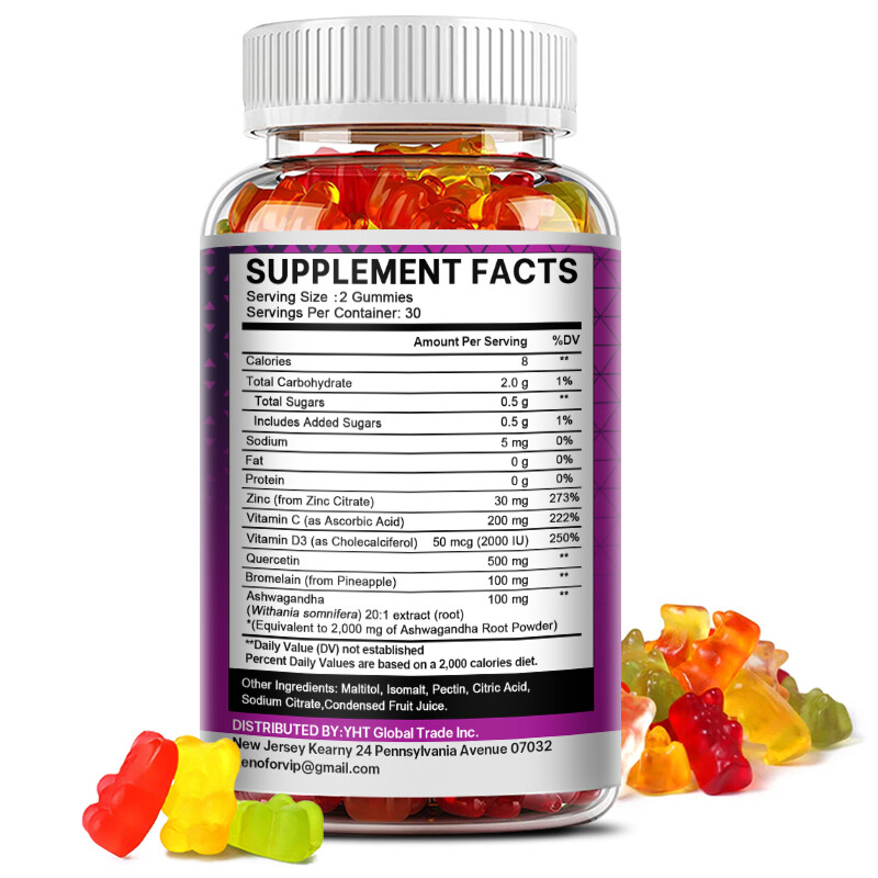 Quercetin 500mg with Bromelain Vitamin C + D3 Zinc Ashwagandha 60 Gummies