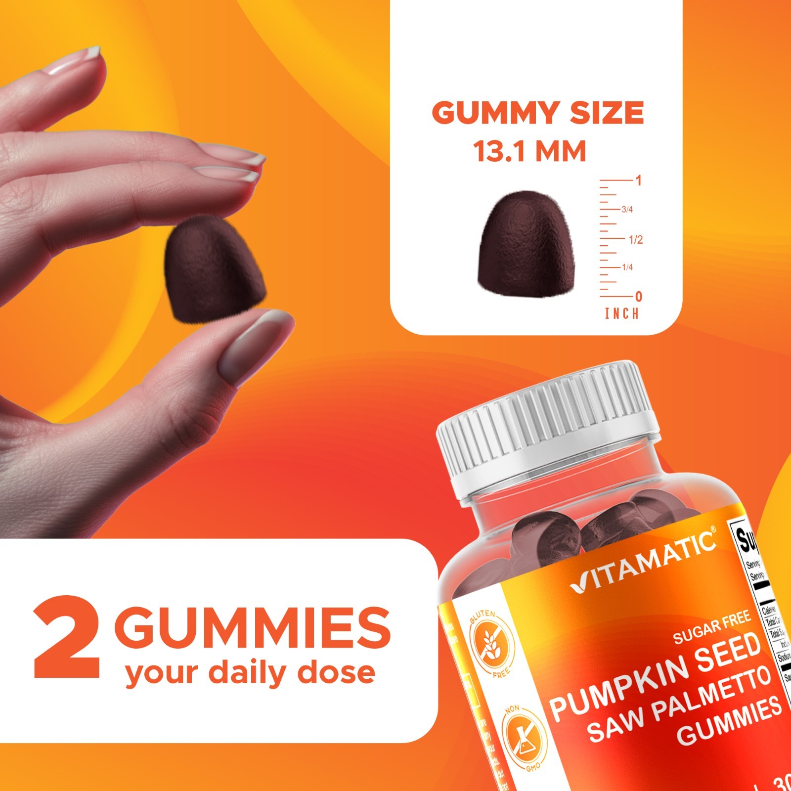 Vitamatic 2 Packs Sugar Free Pumpkin Seed Gummies Natural Raspberry Flavor-60 ct
