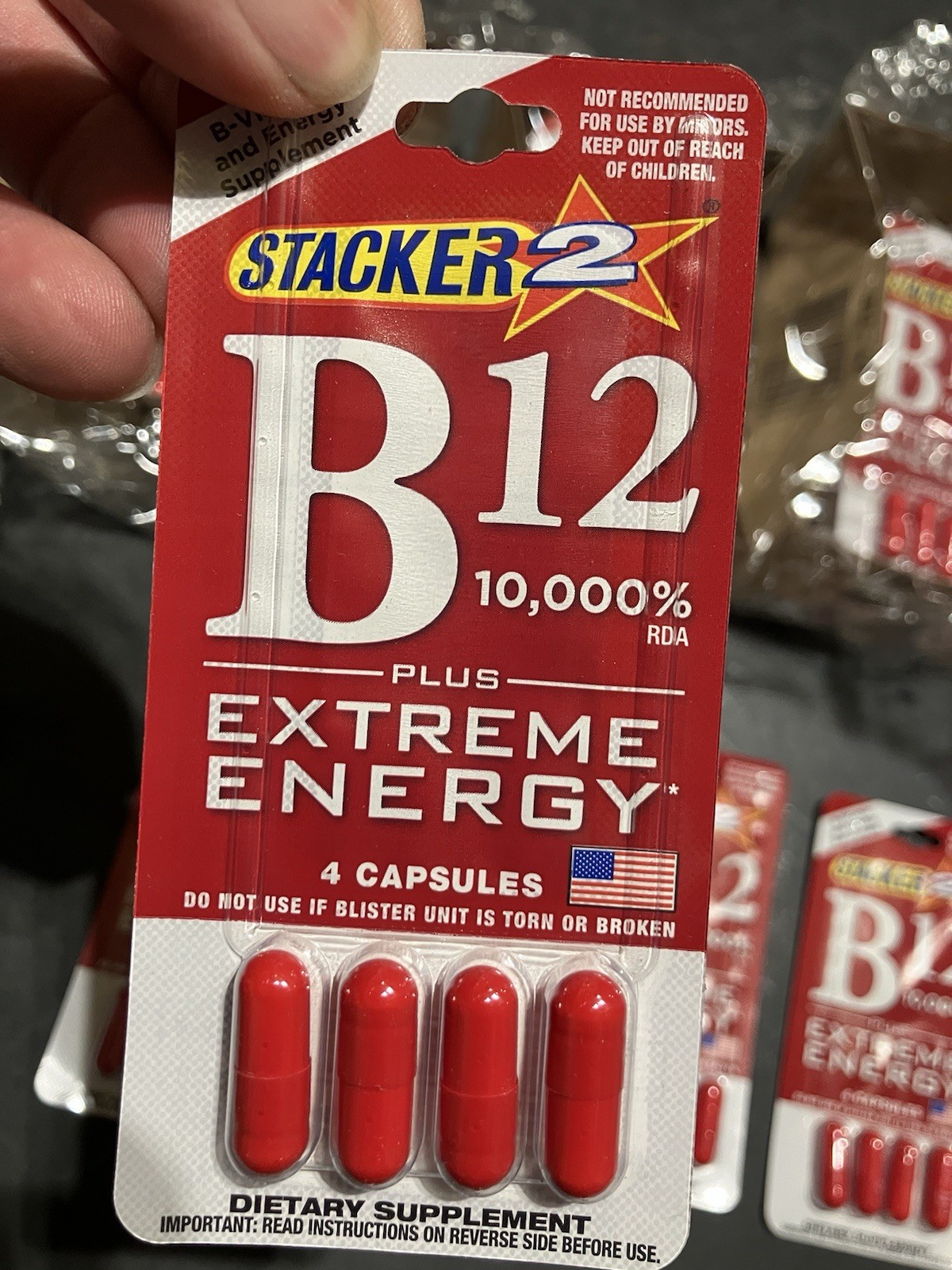 Lot , B12 Extreme Energy + RDA 10,000% (36 CARDS) 4ct BOOST ENERGY 144 Capsules
