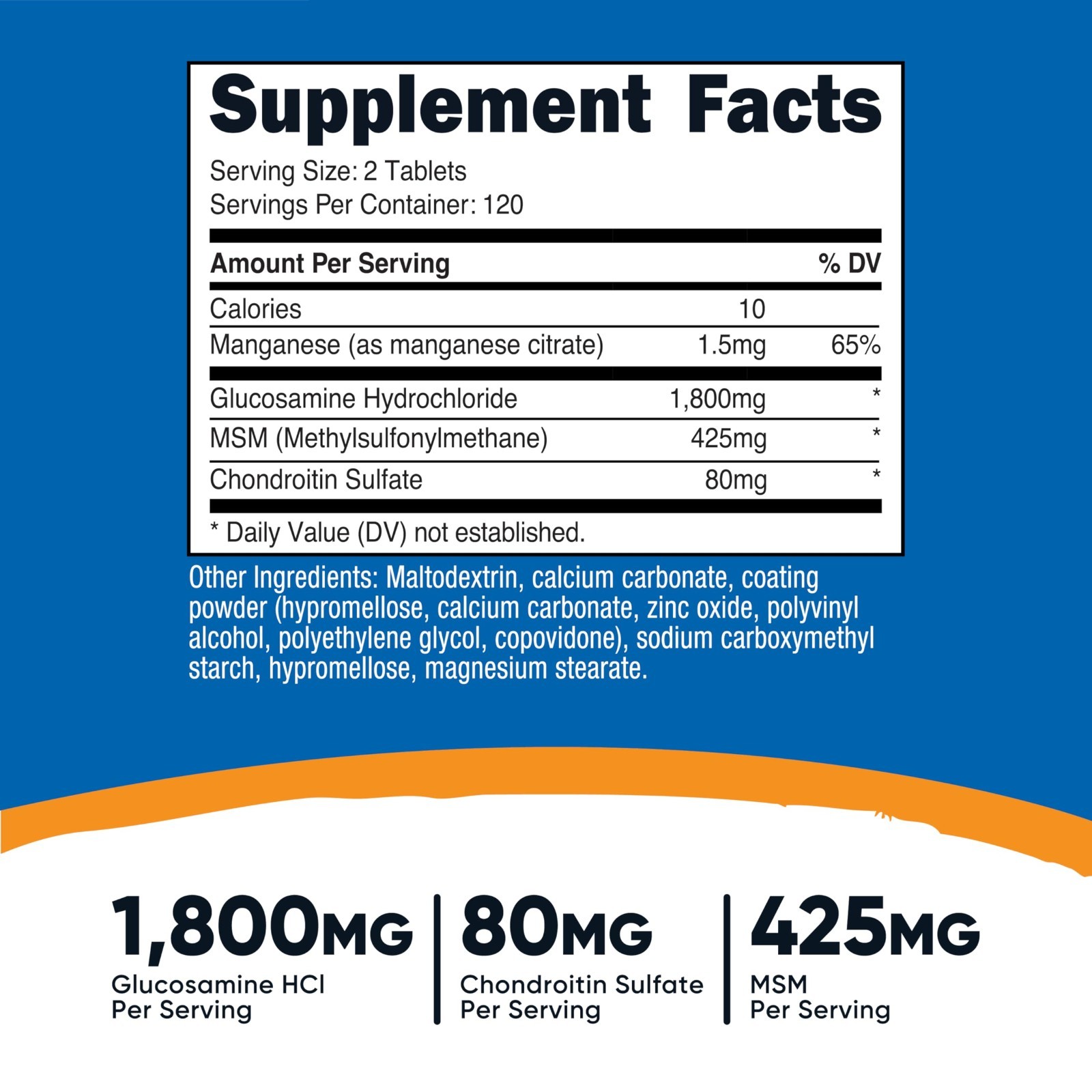 Glucosamine 1800mg with Chondroitin & MSM – 240 Tablets, Non-GMO, Gluten Free