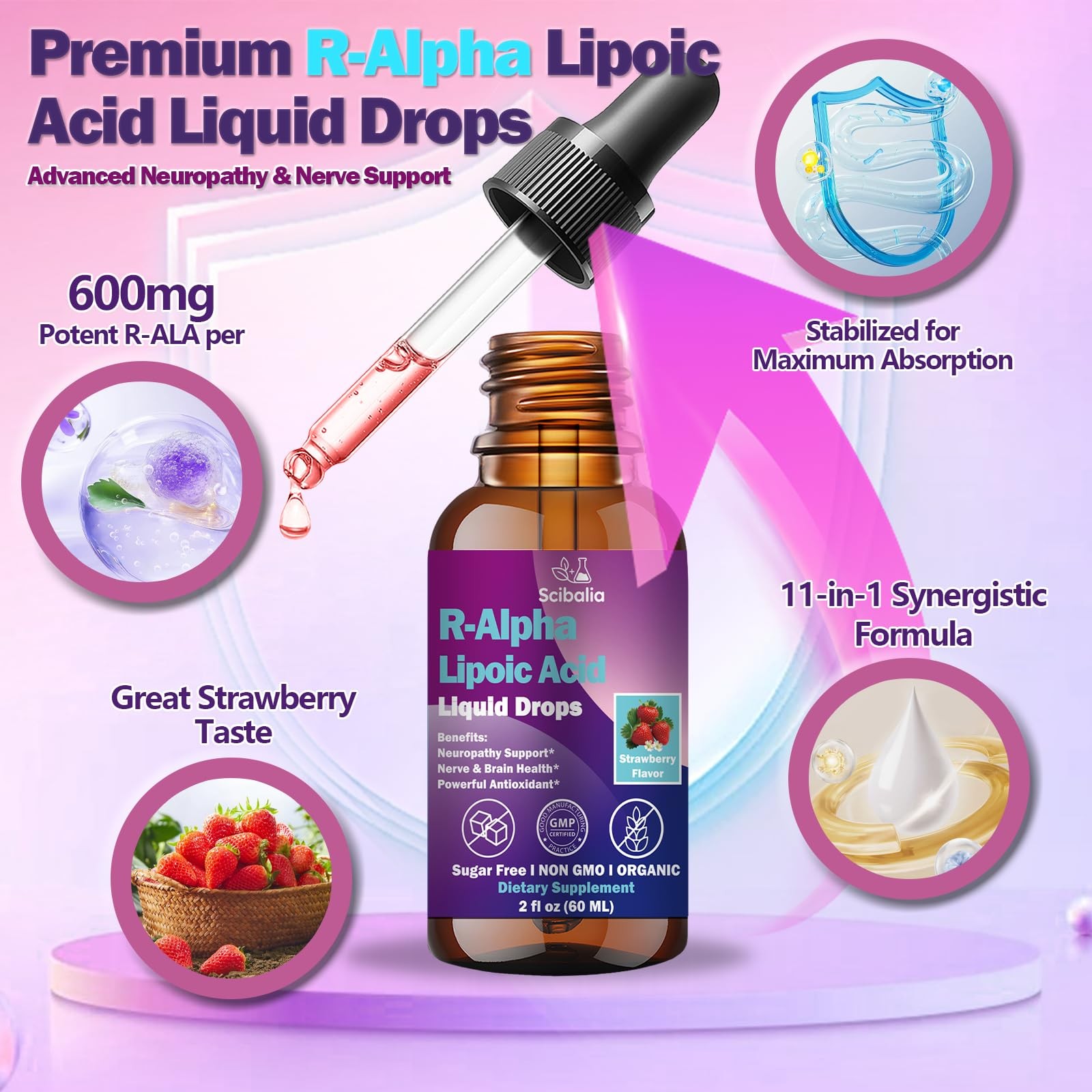 R Alpha Lipoic Acid 600mg Liquid Drops for Neuropathy, 2 Fl Oz (Pack of 1)