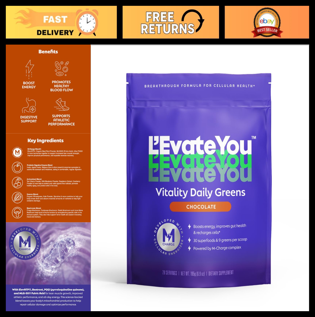 Daily Greens Powder – 28 Servings, 30 Superfoods & 9 Greens for Energy Boost