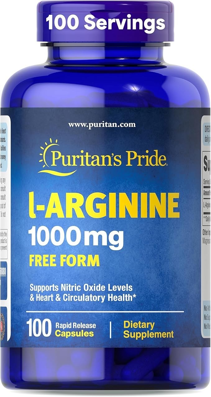 Puritan’s Pride L-arginine 1000 Mg Capsules, 100 Count, White