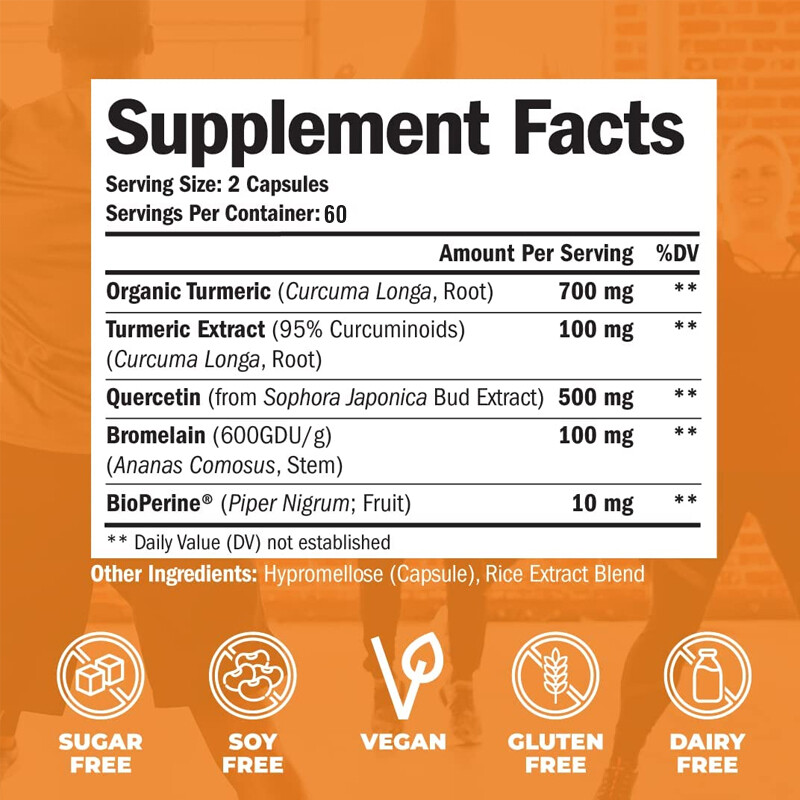 Turmeric Quercetin Bromelain Capsules – Joint Support Supplements – Antioxidants