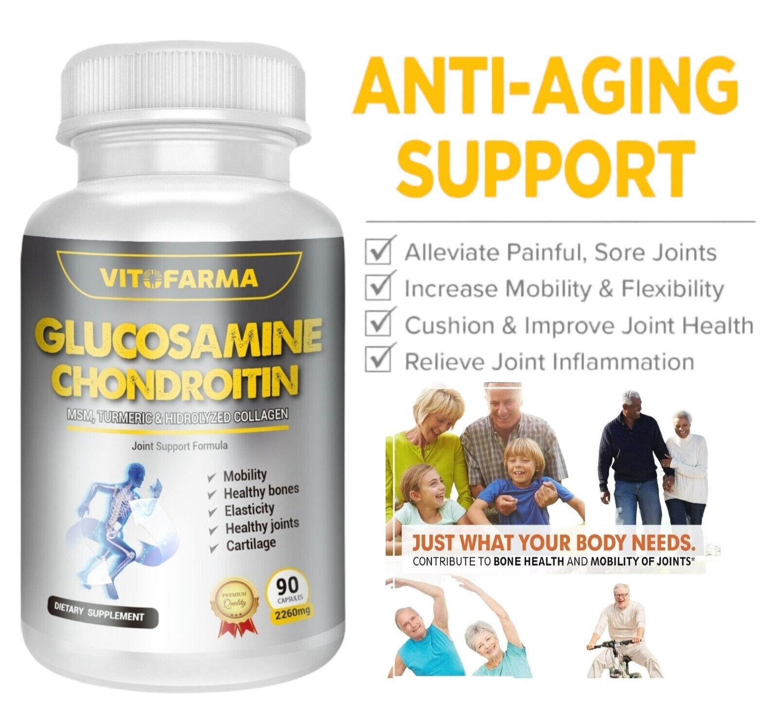 2 X GLUCOSAMINE CHONDROITIN TURMERIC JOINT SUPPORT 2260MG TRIPLE STRENGTH Ct180